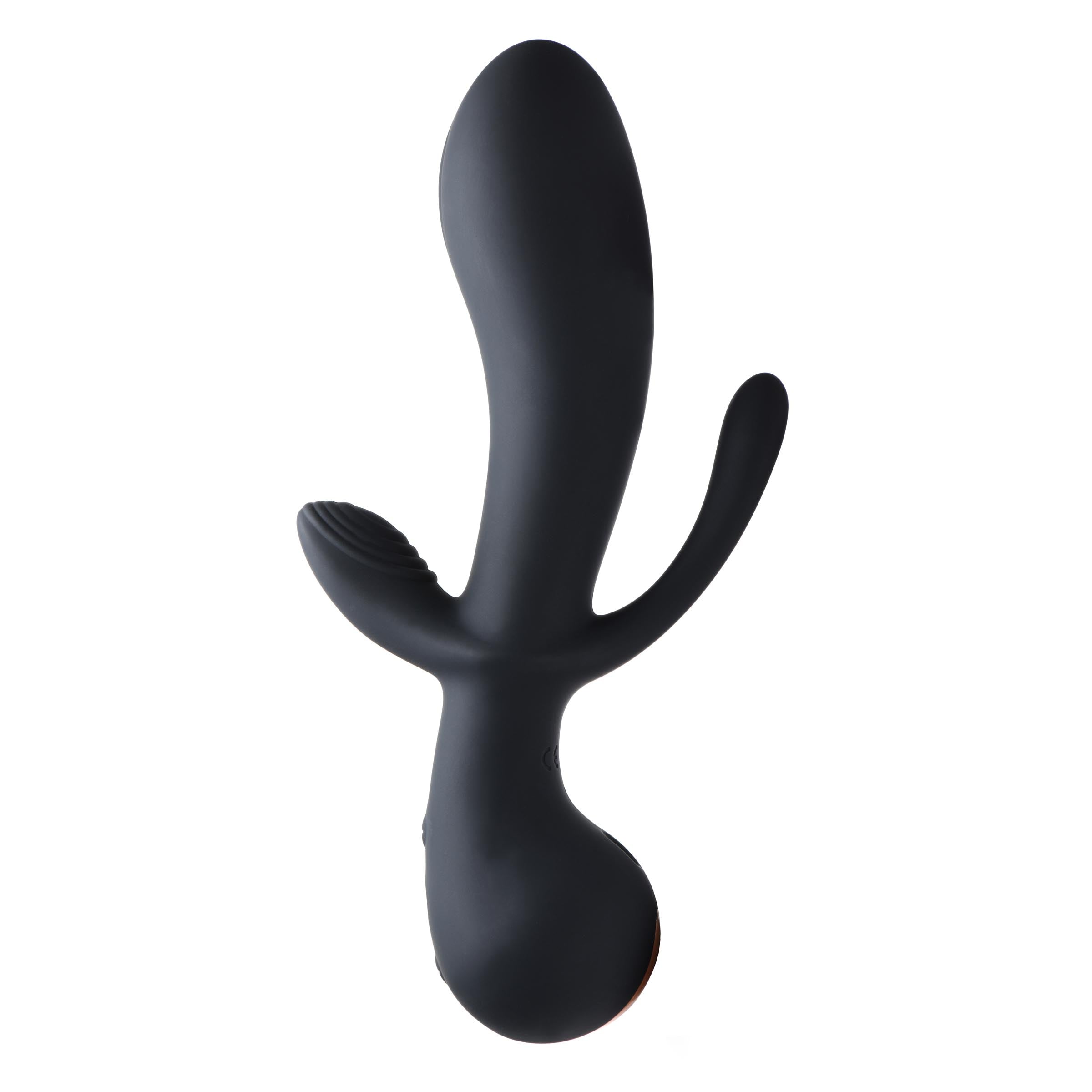 Silicone triple stim vibrator featuring an extended design