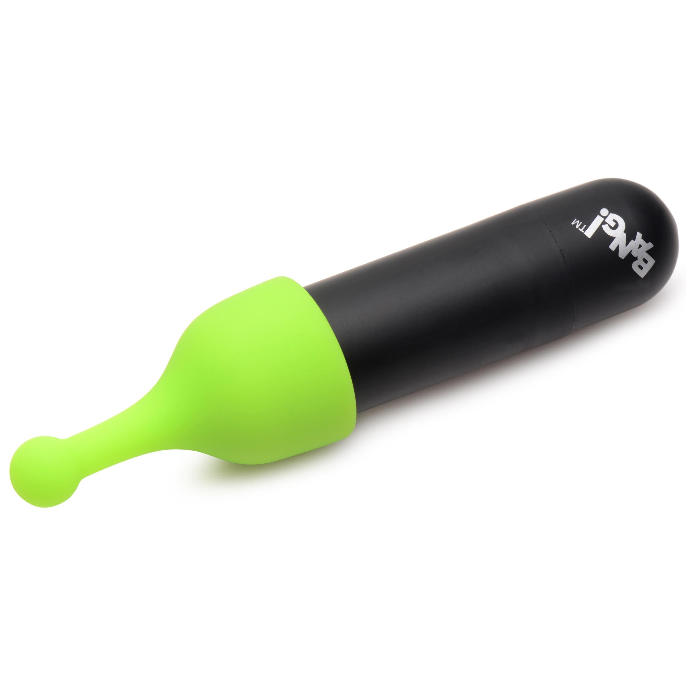 Compact black and green rechargeable bullet vibrator with attachment