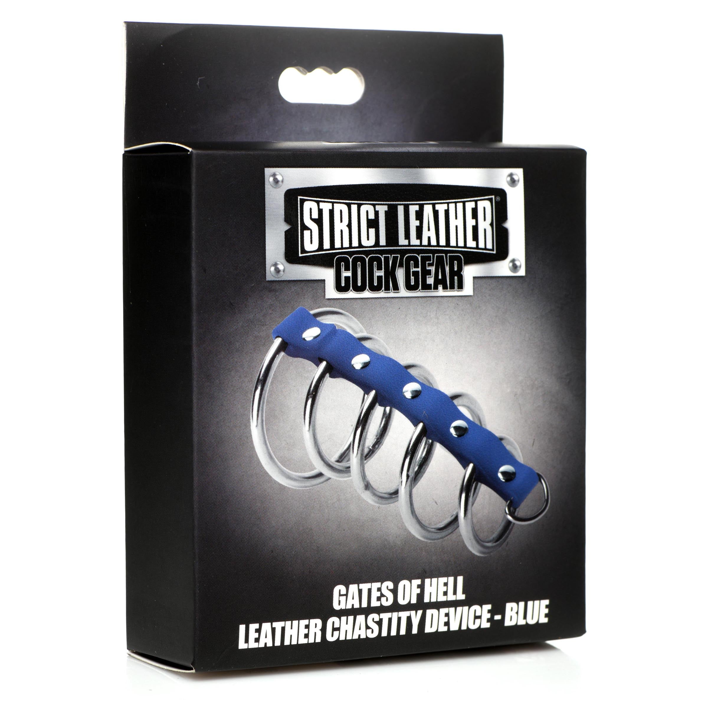 Blue leather and steel restraints designed for BDSM play