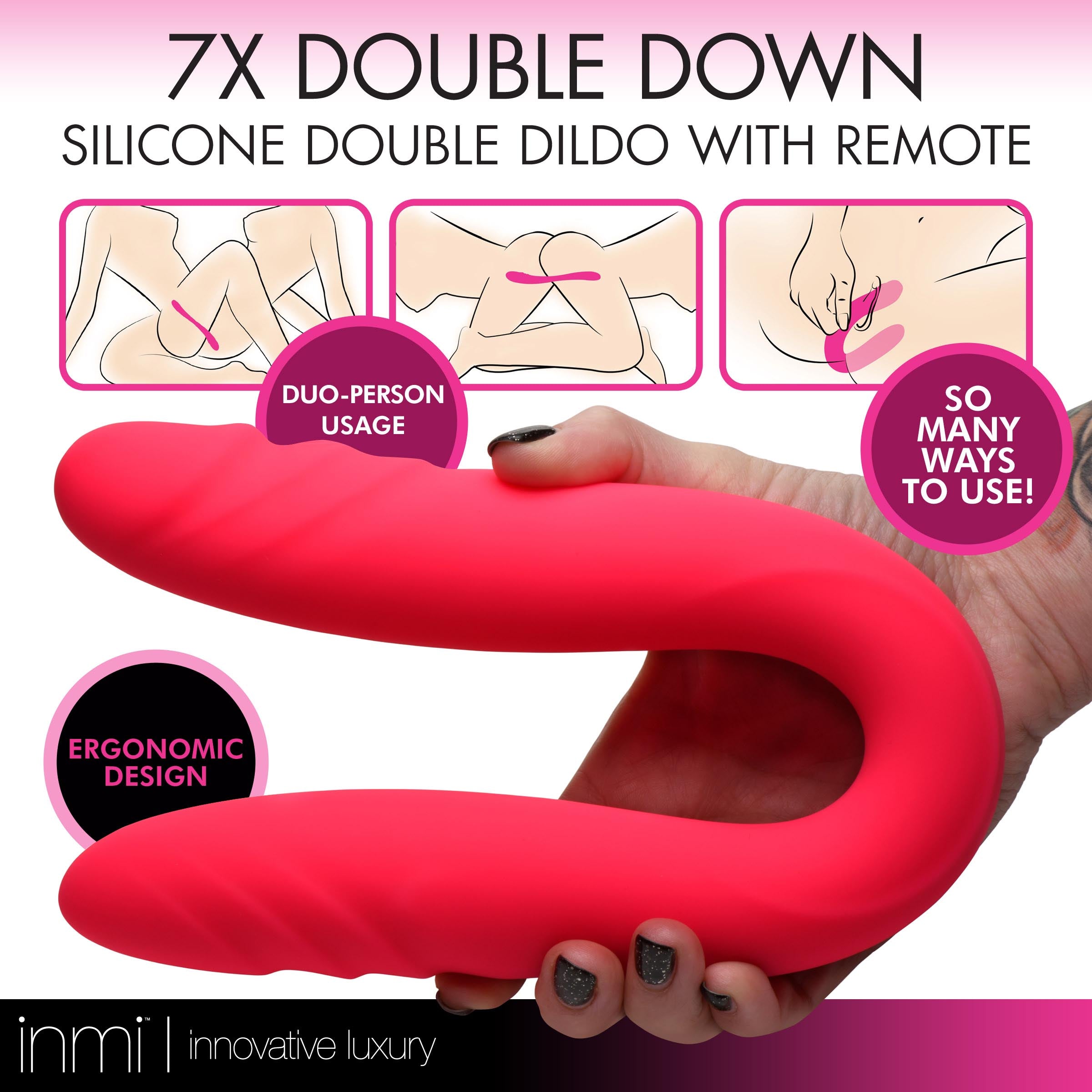 Close-up of the 7x Double Down Silicone Double Dildo with remote control