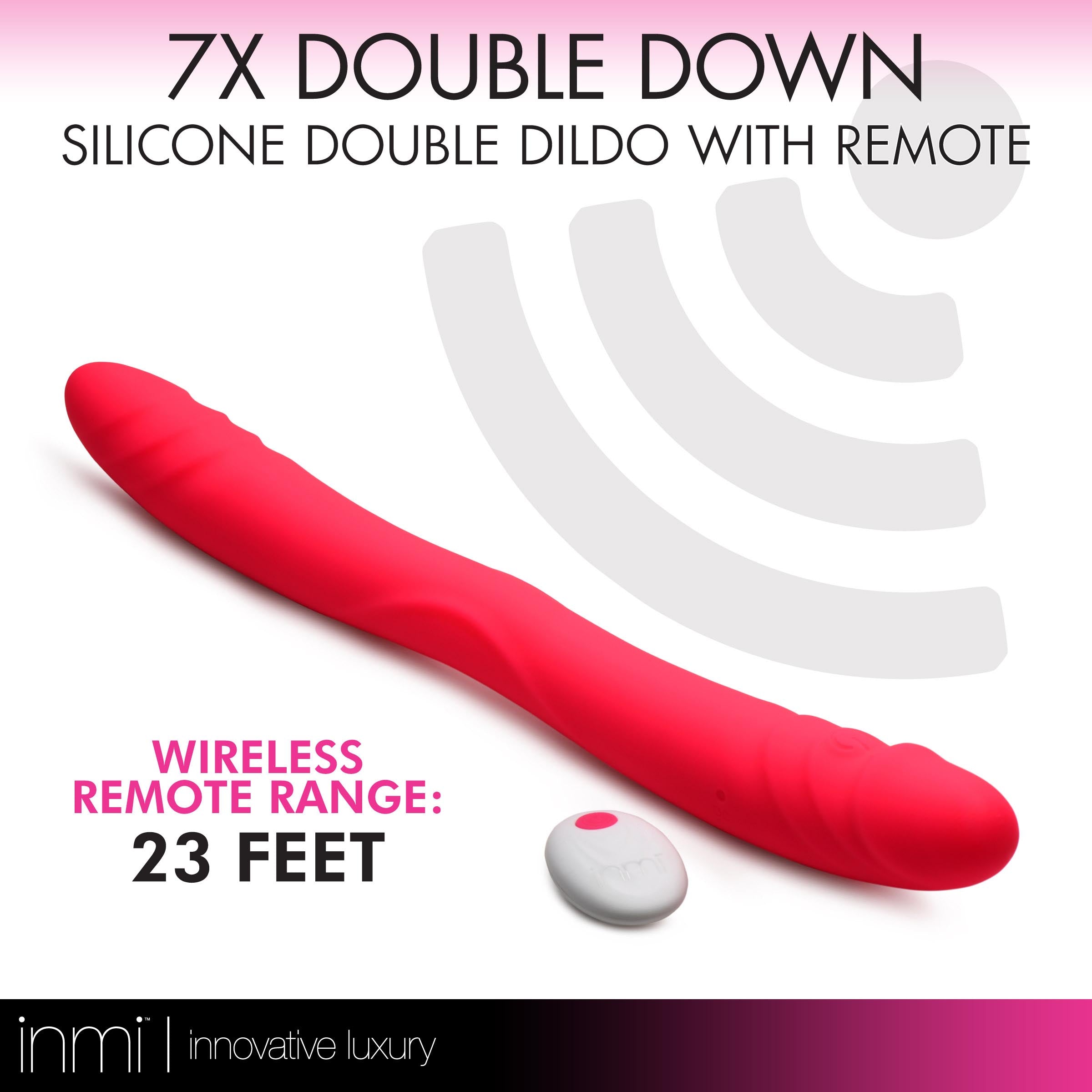 Side view of the 7x Double Down Silicone Double Dildo with remote functionality