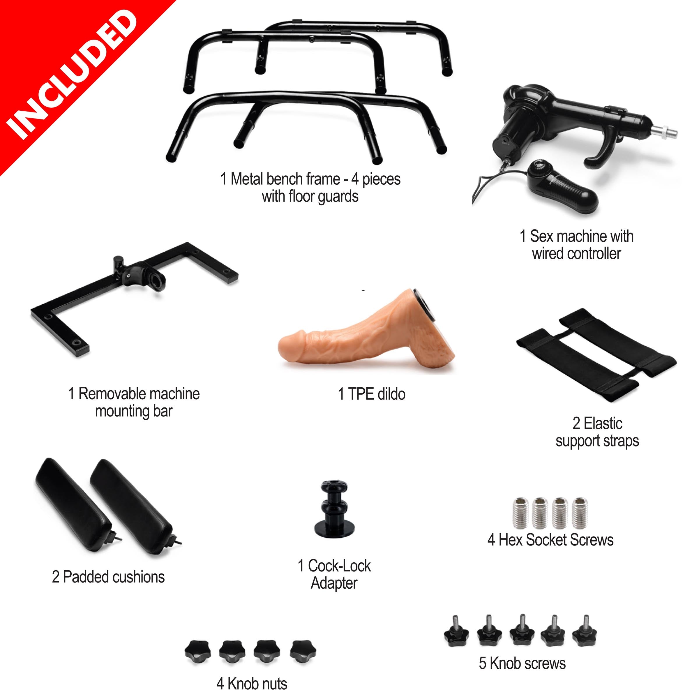 Accessory kit for Deluxe Bangin Bench with multiple black handles