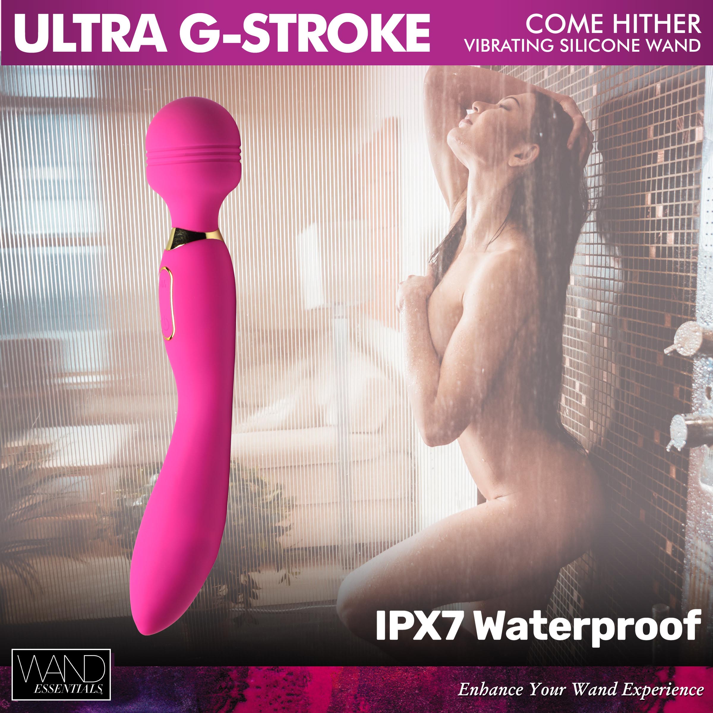 Ultra G-stroke Come Hither Vibrating Wand advertised as waterproof