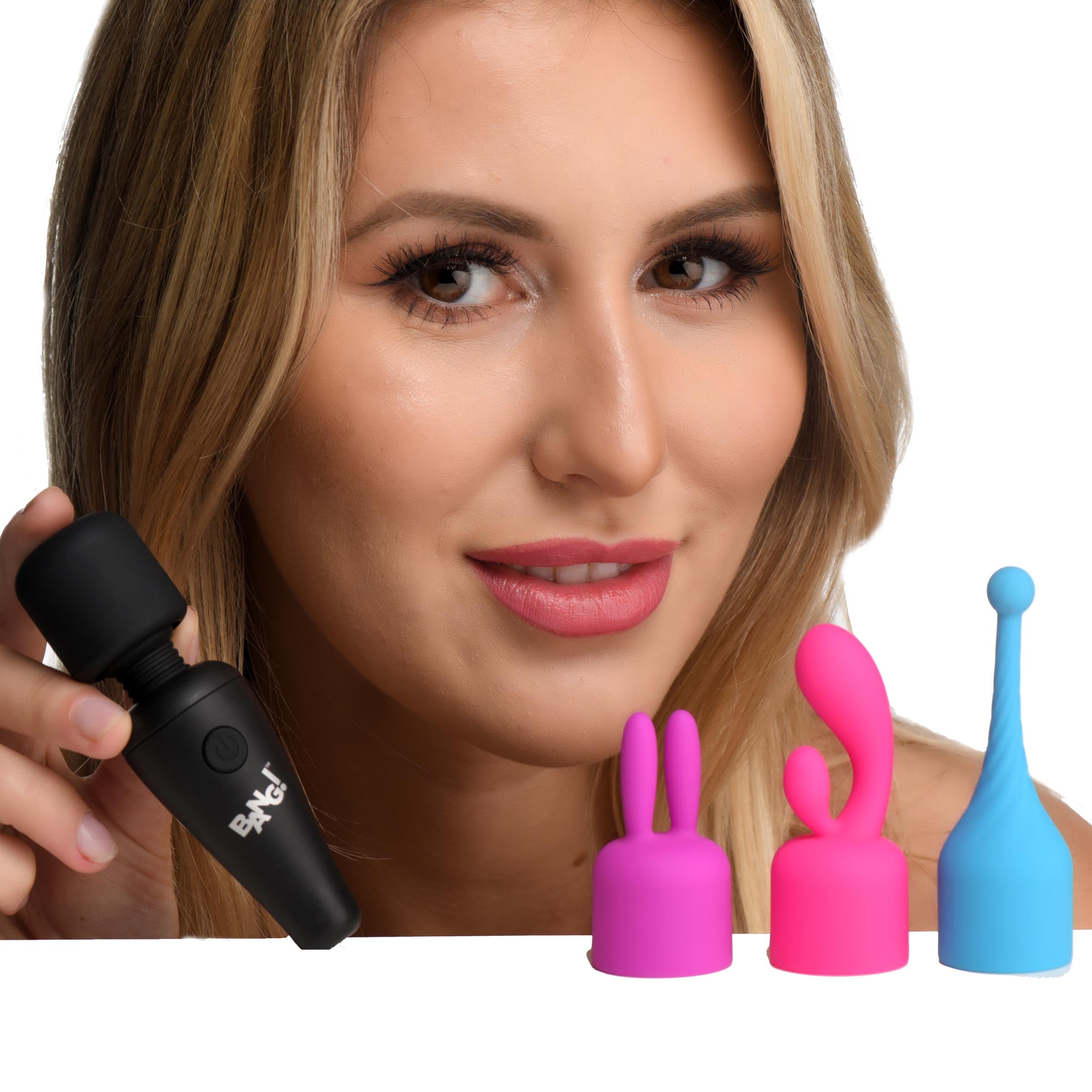 A person demonstrating the versatility of the 10x Mini Wand with different attachments