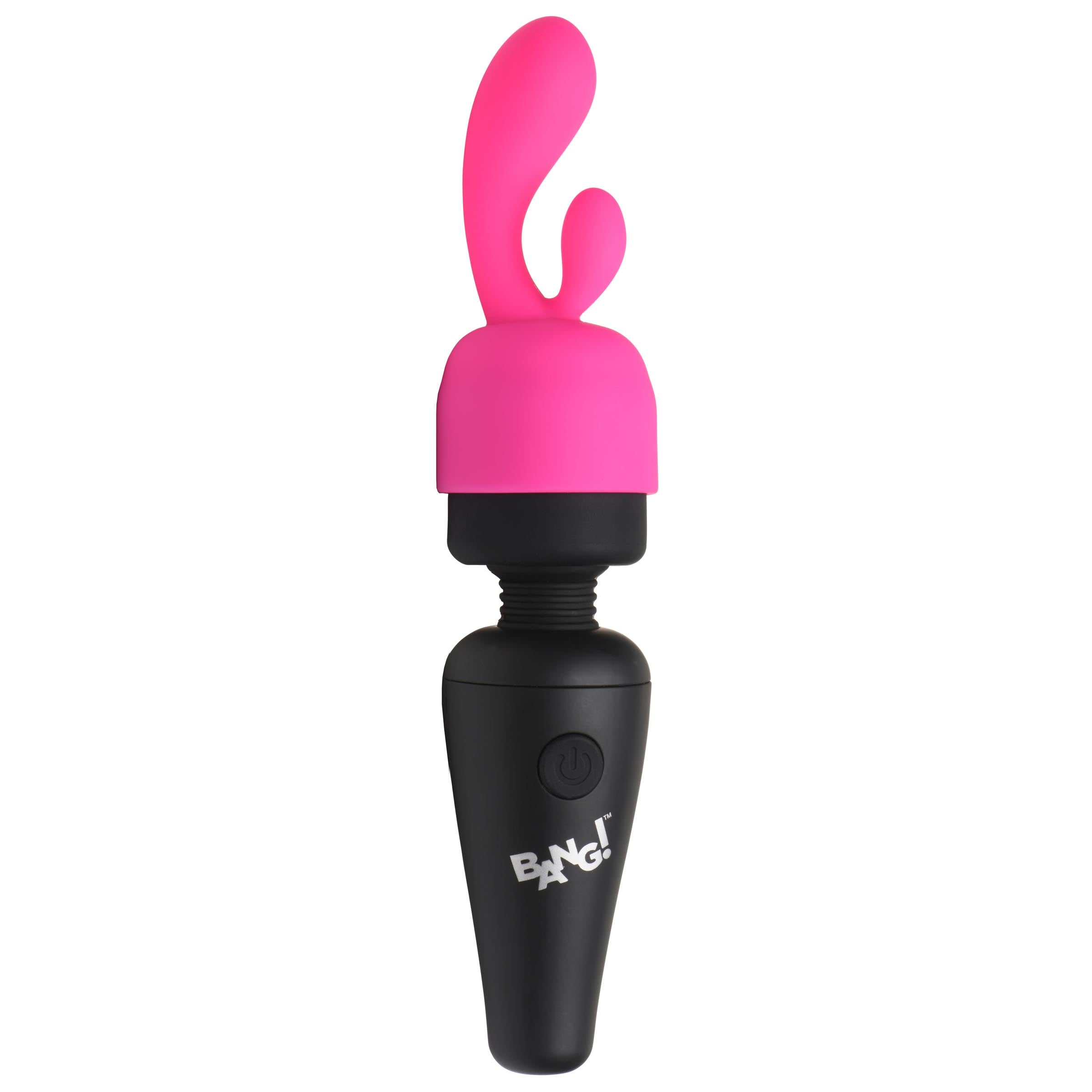 Compact pink mini wand massager with three interchangeable heads