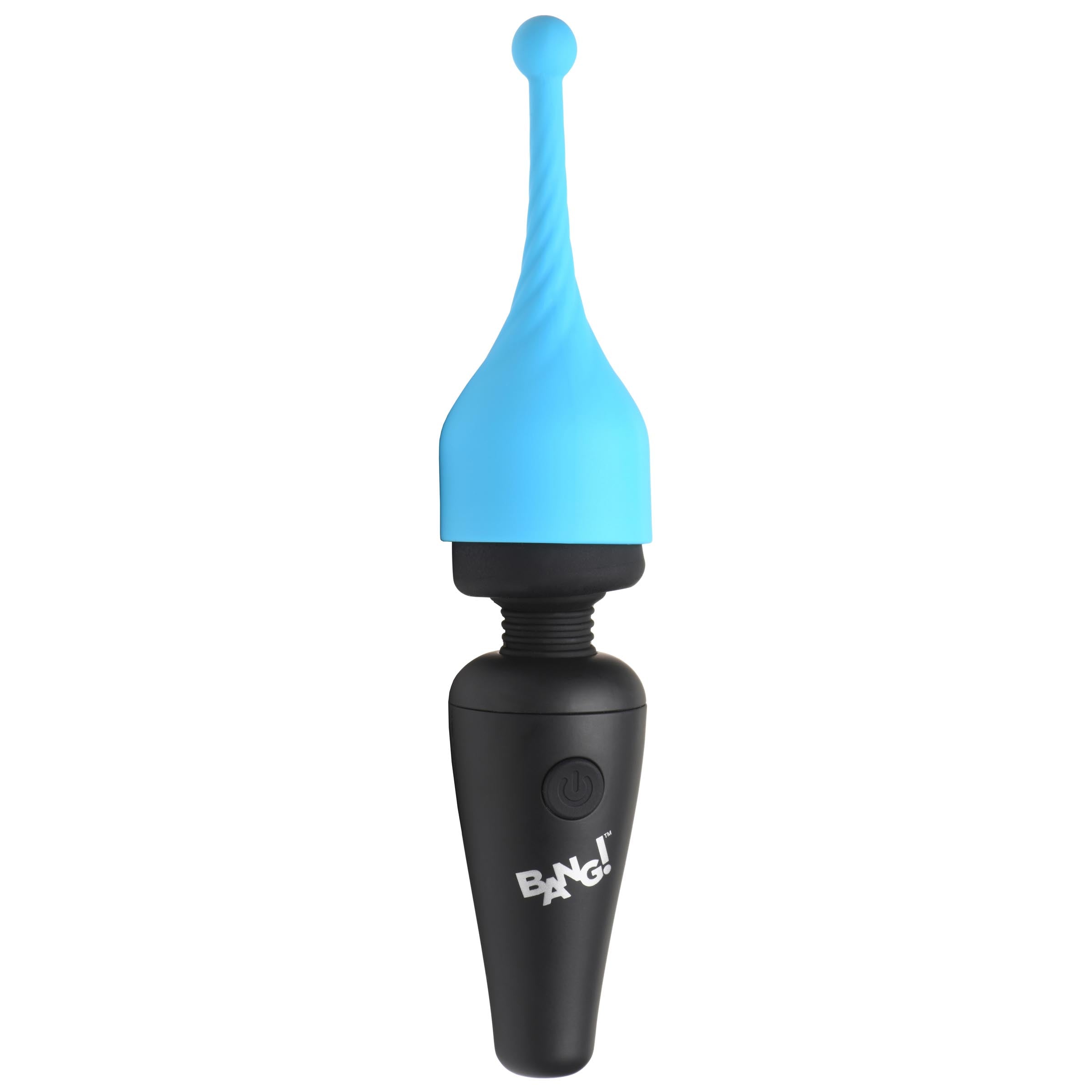 Blue mini wand massager with a sleek black handle