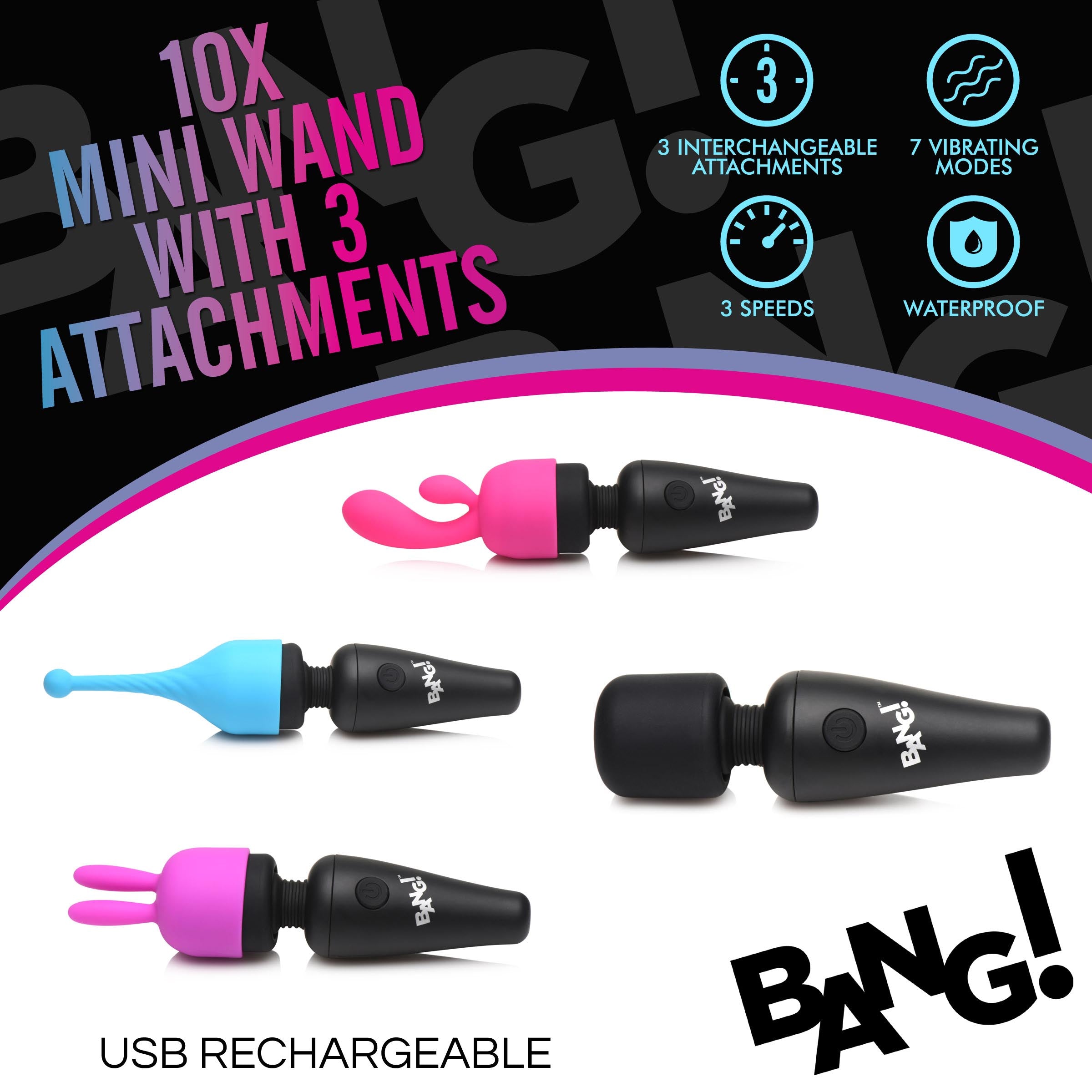 10x Mini Wand with three unique massage heads included