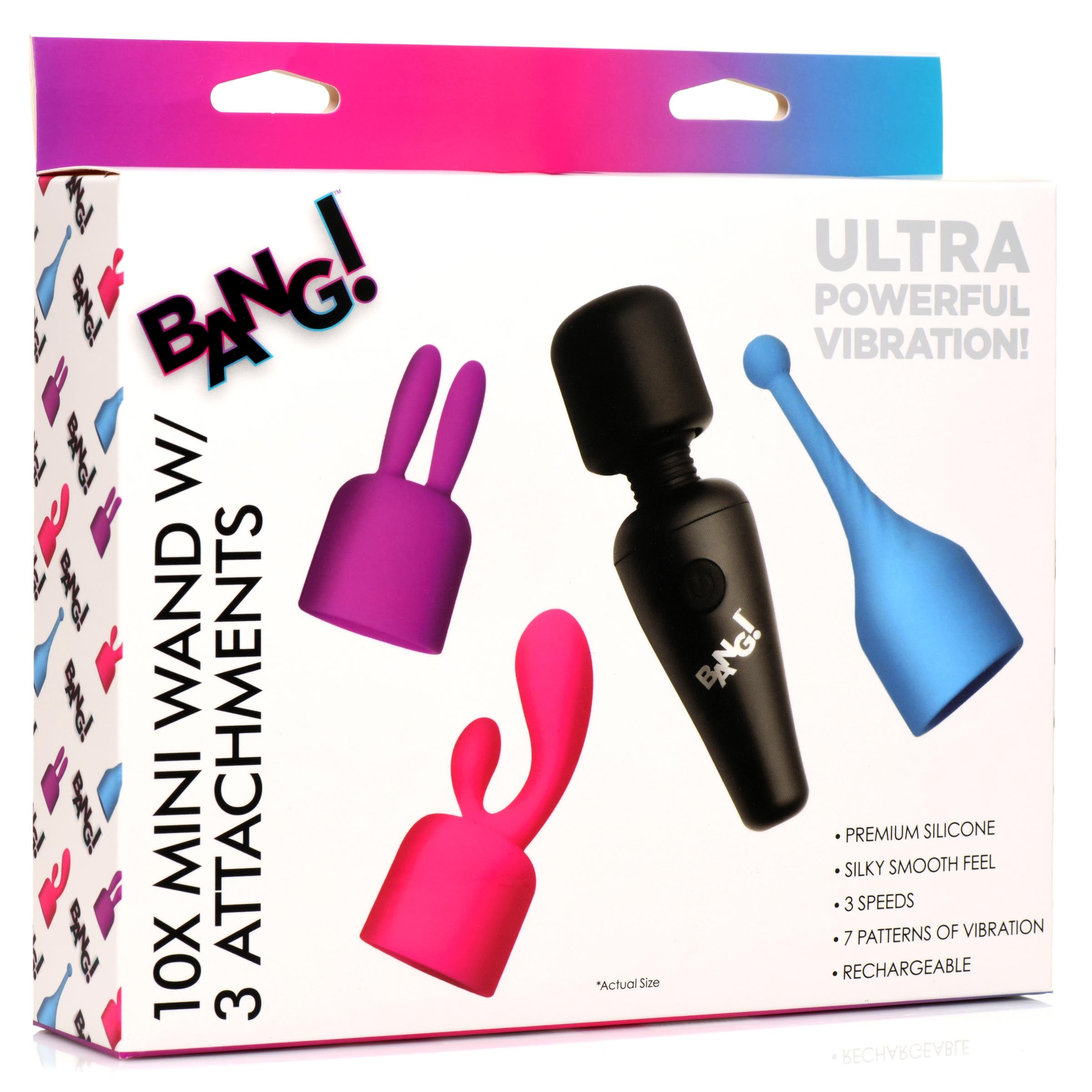 A complete set featuring the 10x Mini Wand and its three specialized attachments