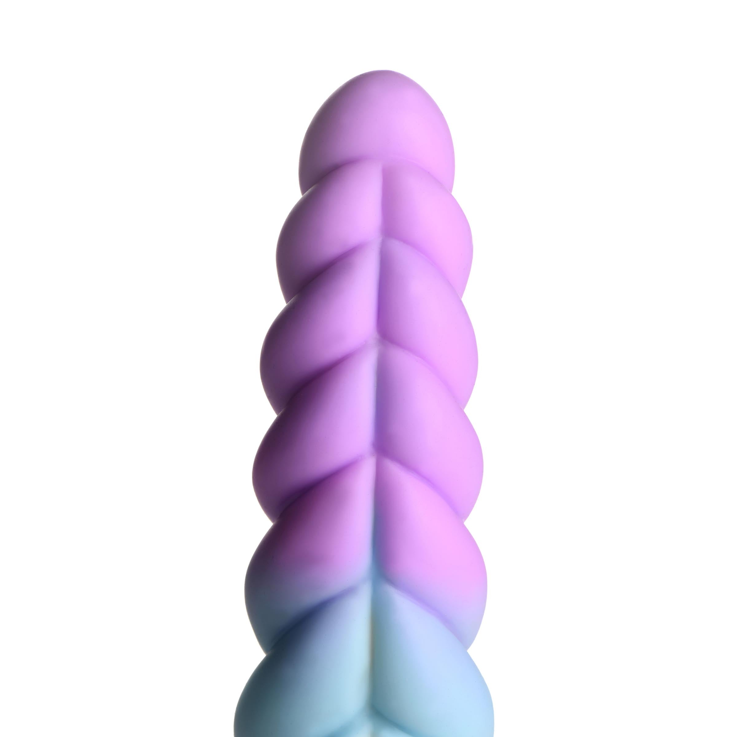 Unicorn-themed silicone dildo with purple and blue hues