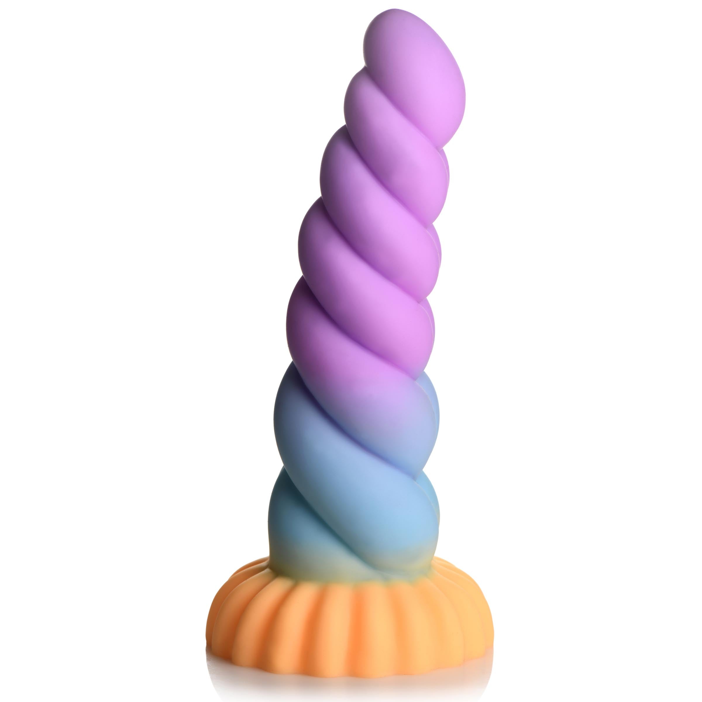 Silicone dildo with a rainbow unicorn design