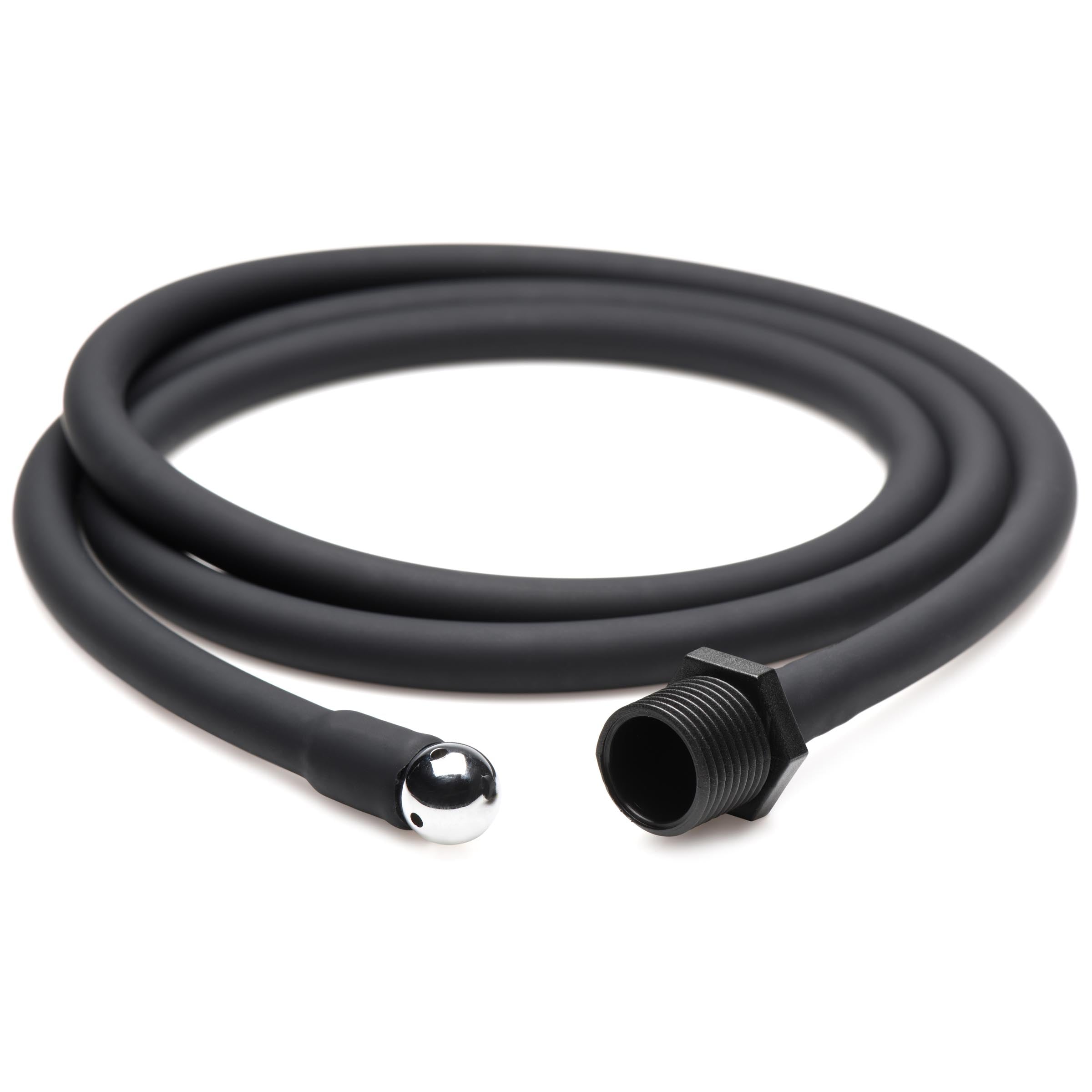 Flexible silicone enema hose with stainless steel tip and black valve