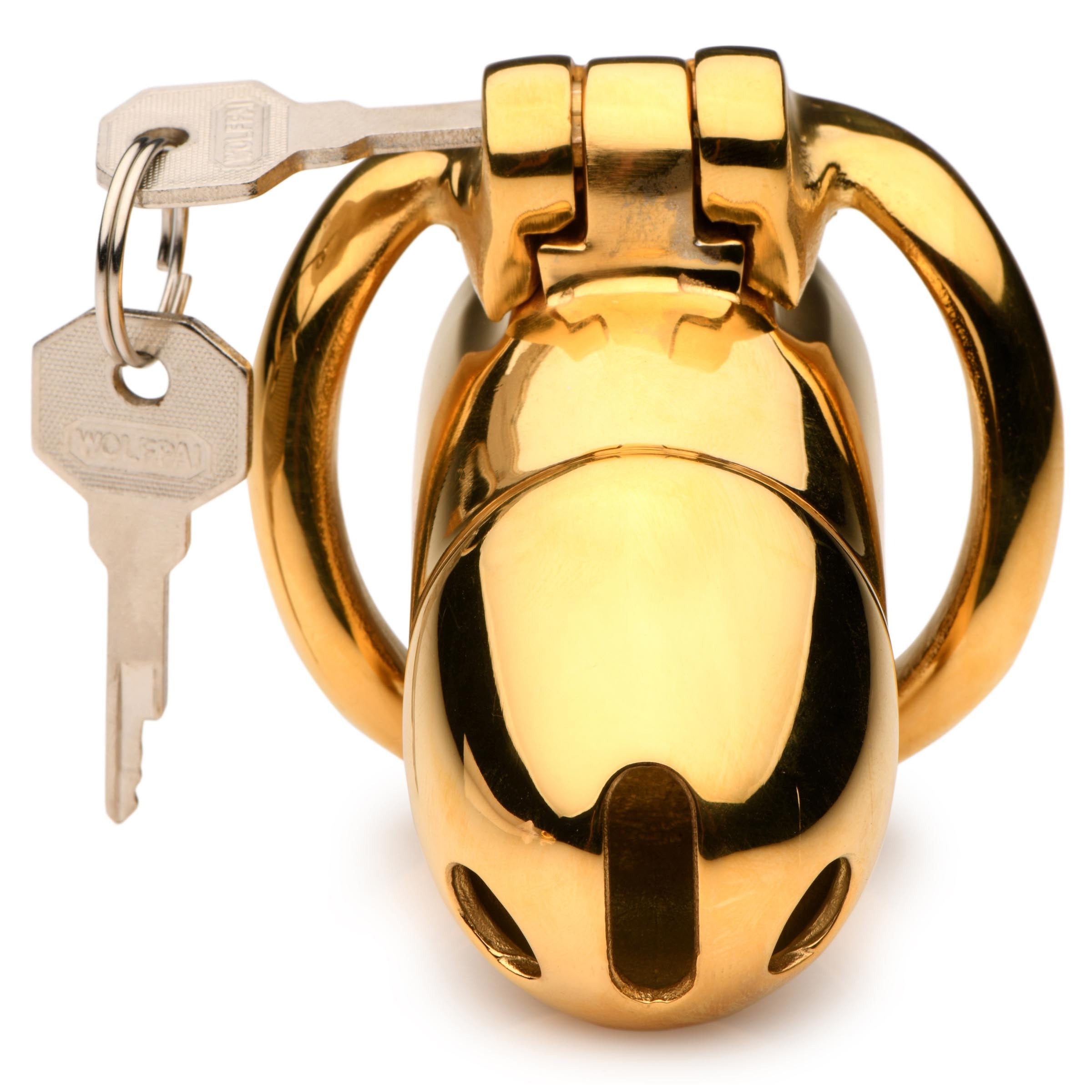 Gold-plated spherical lock with two keys for Midas Chastity Cage