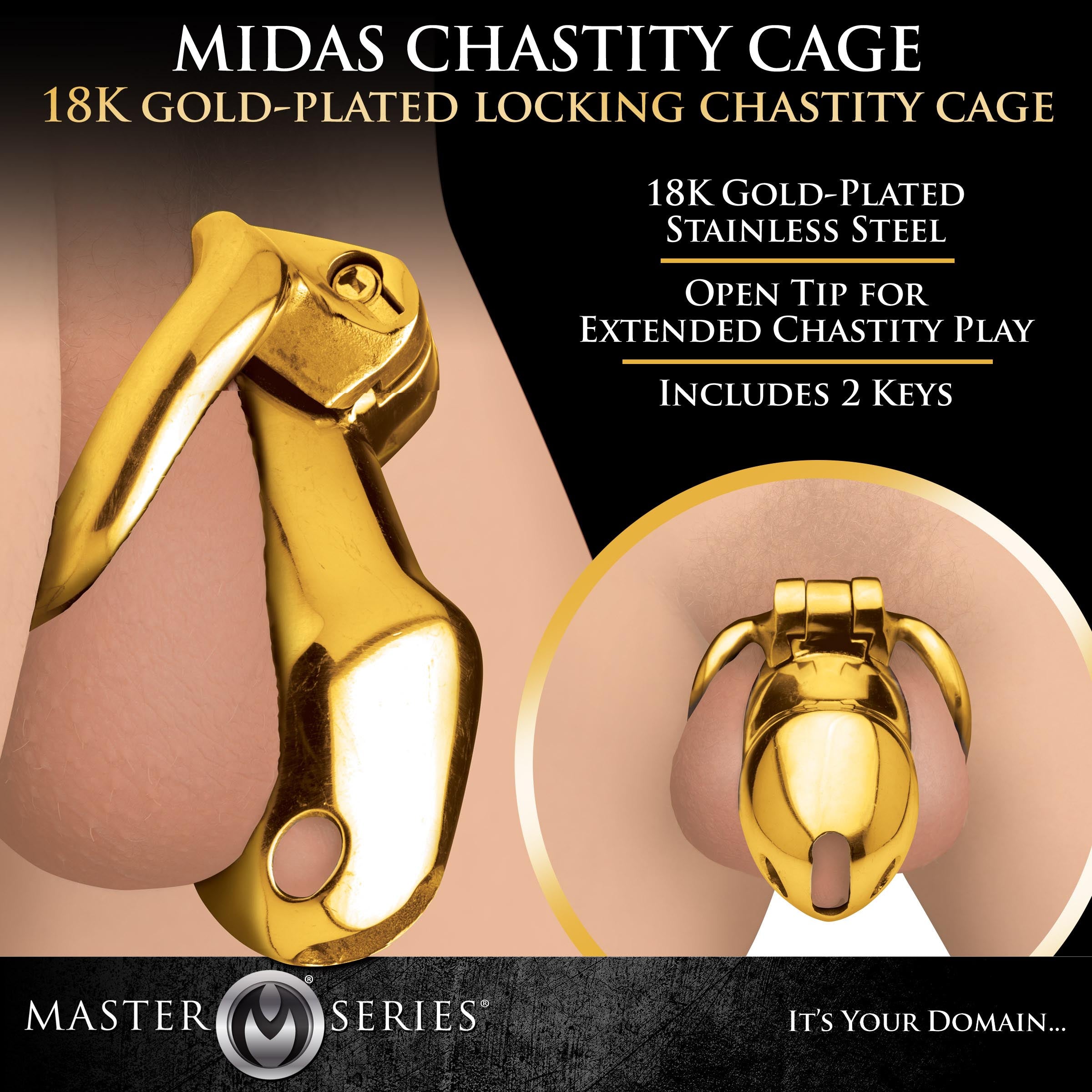 Midas 18k Gold-plated Chastity Cage with secure lock feature