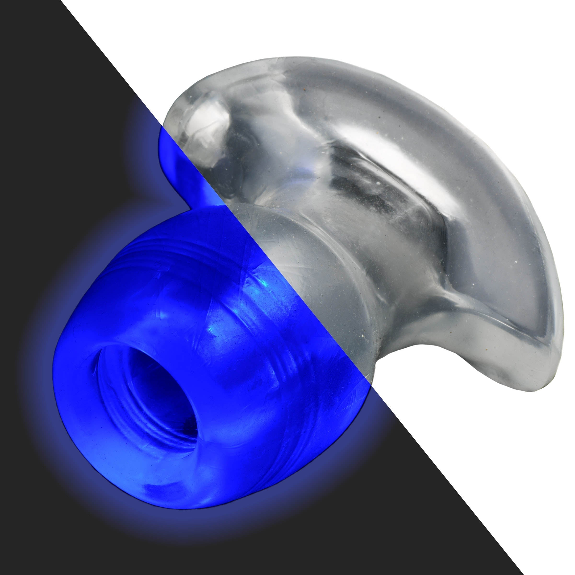 Blue and silver anal dilator with integrated lighting feature