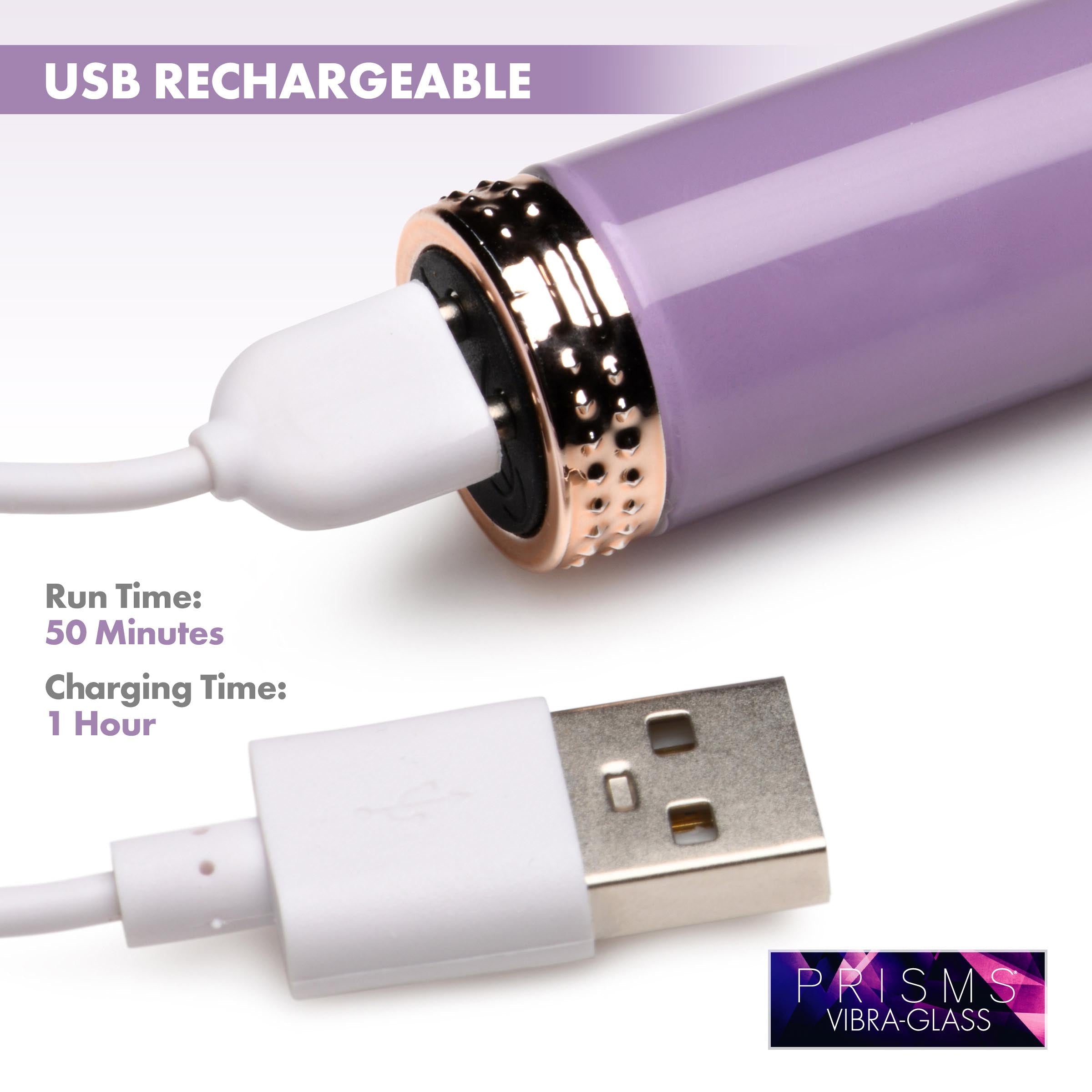 USB charging cable with purple and gold accents for the vibrator