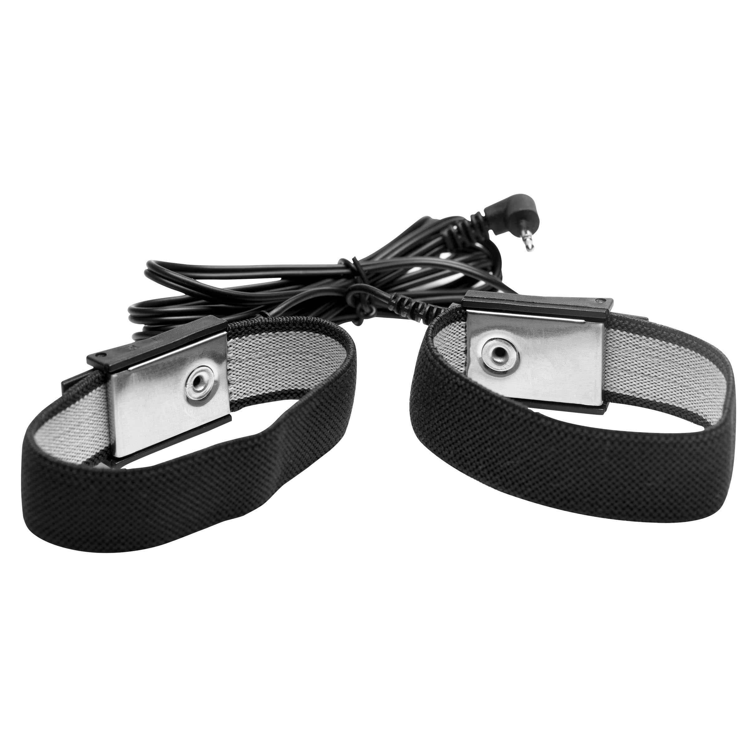 Pair of black electro-stimulation wristbands from Deluxe Power E-stim Box Kit