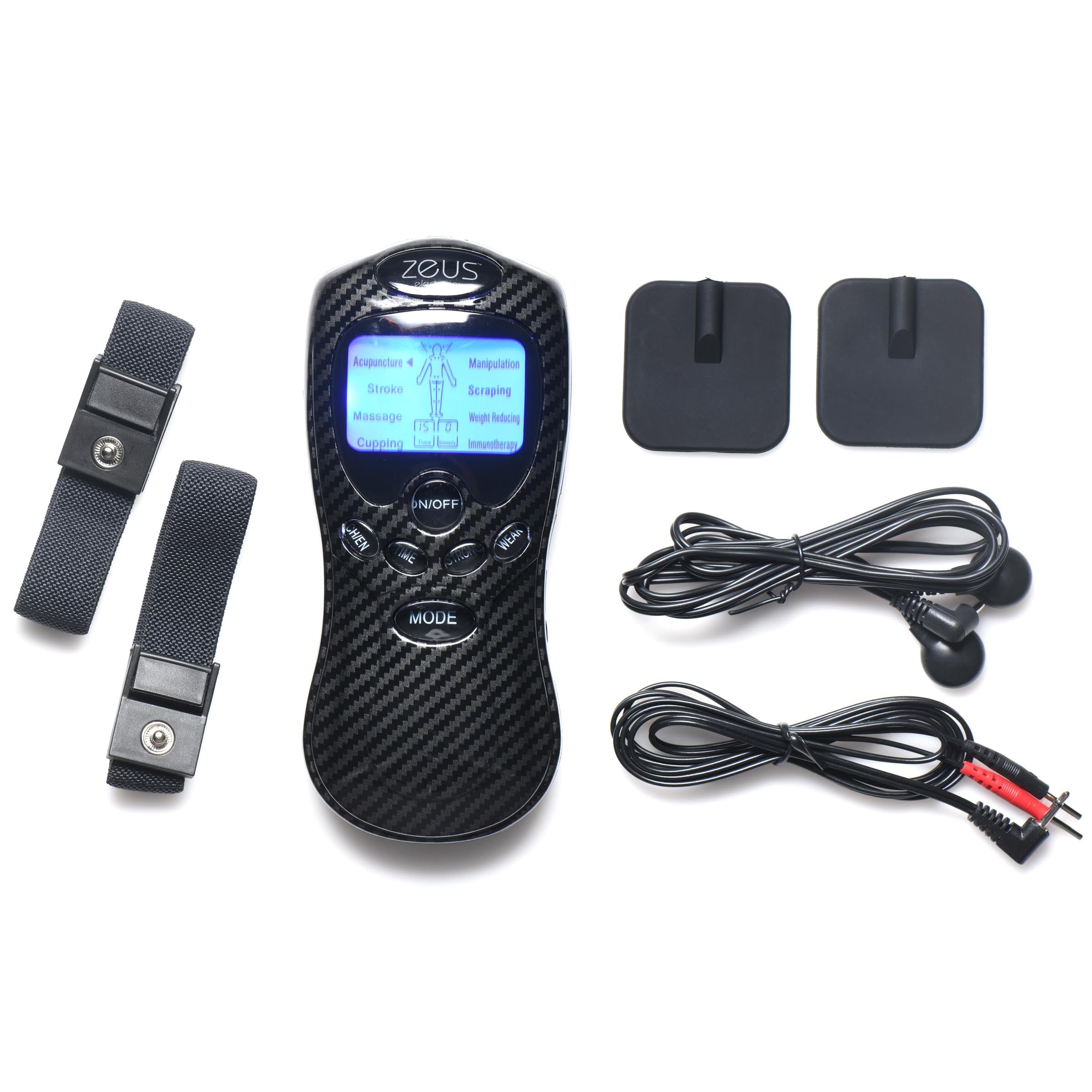 Deluxe Power E-stim Box Kit's digital control unit with various accessories