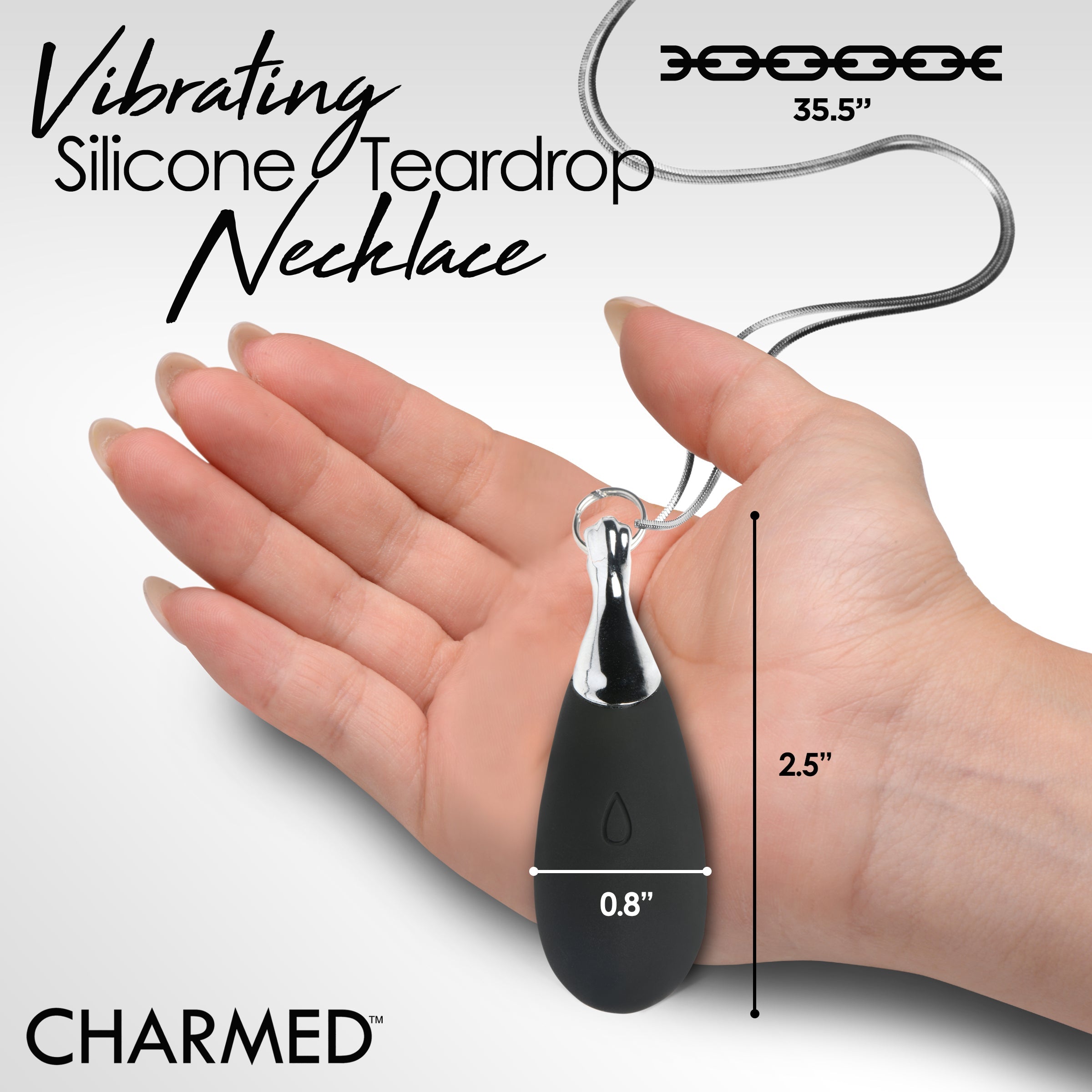 Close-up view of the 10x Vibrating Silicone Teardrop Necklace