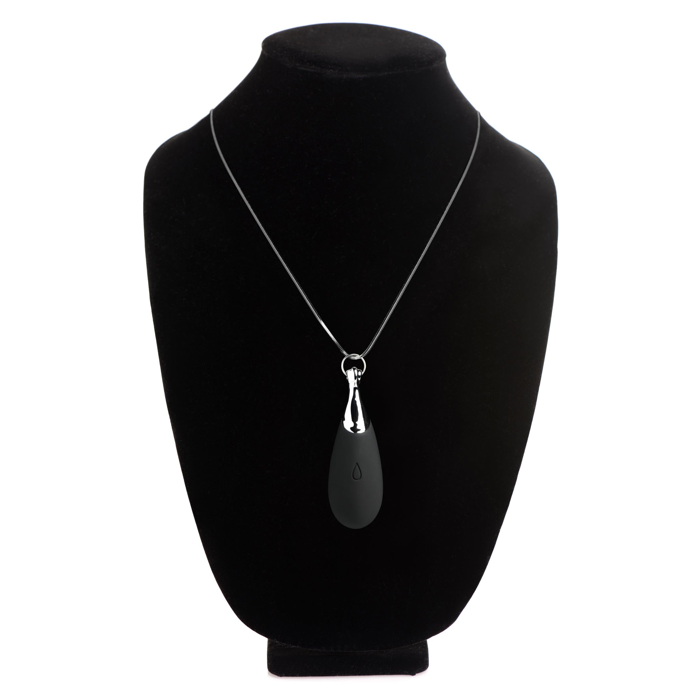 Mannequin displaying the black silicone teardrop necklace