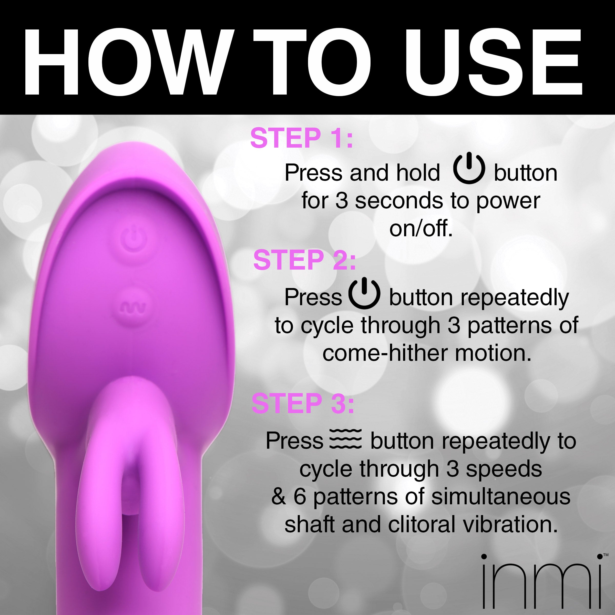 Instructional guide for operating the '12x Come-hither Rocker' silicone vibrator