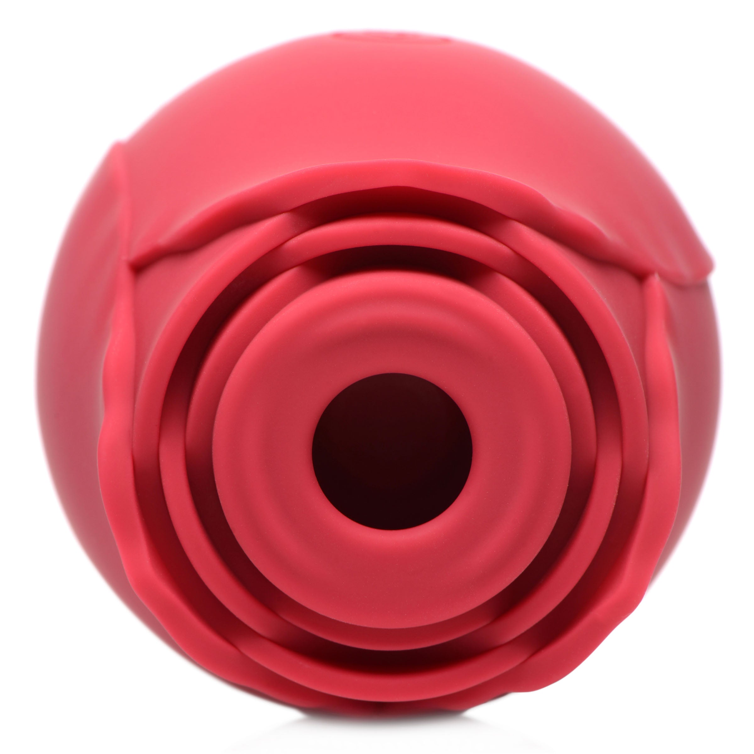 Detailed view of the red rose-shaped adult toy's texture