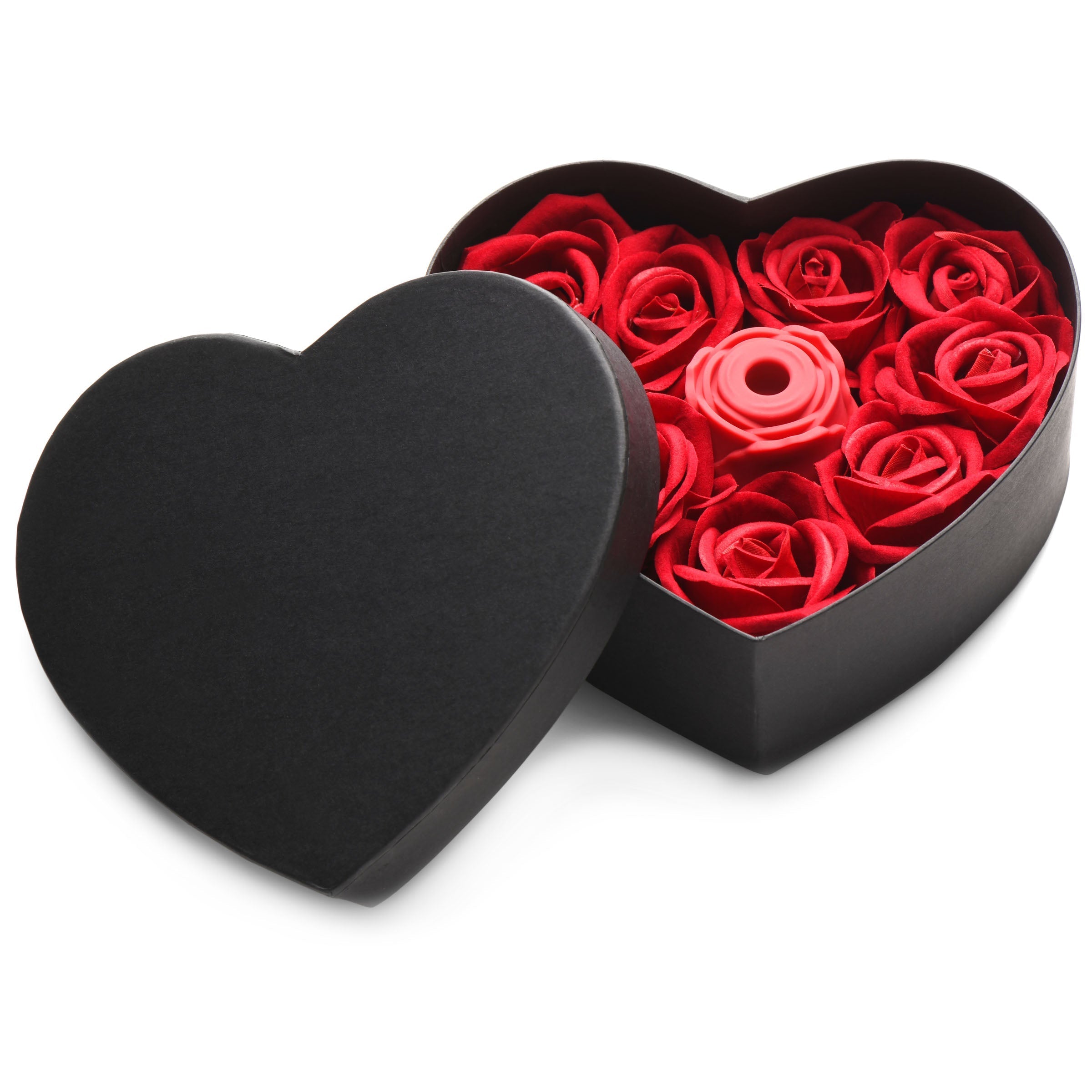 Luxurious black packaging with red rose accents for adult toy