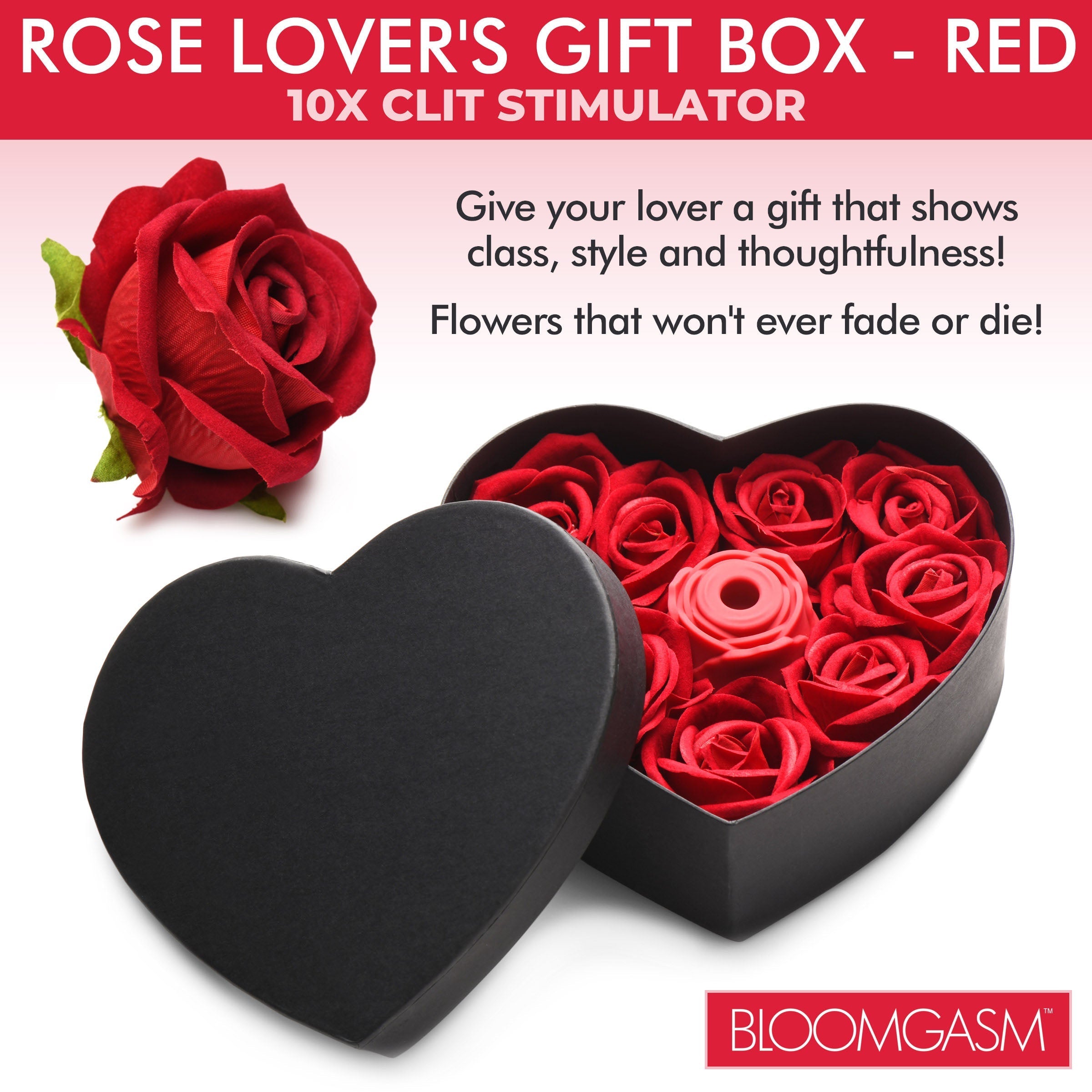 Red Rose Lover's Gift Box with 10 different suction settings