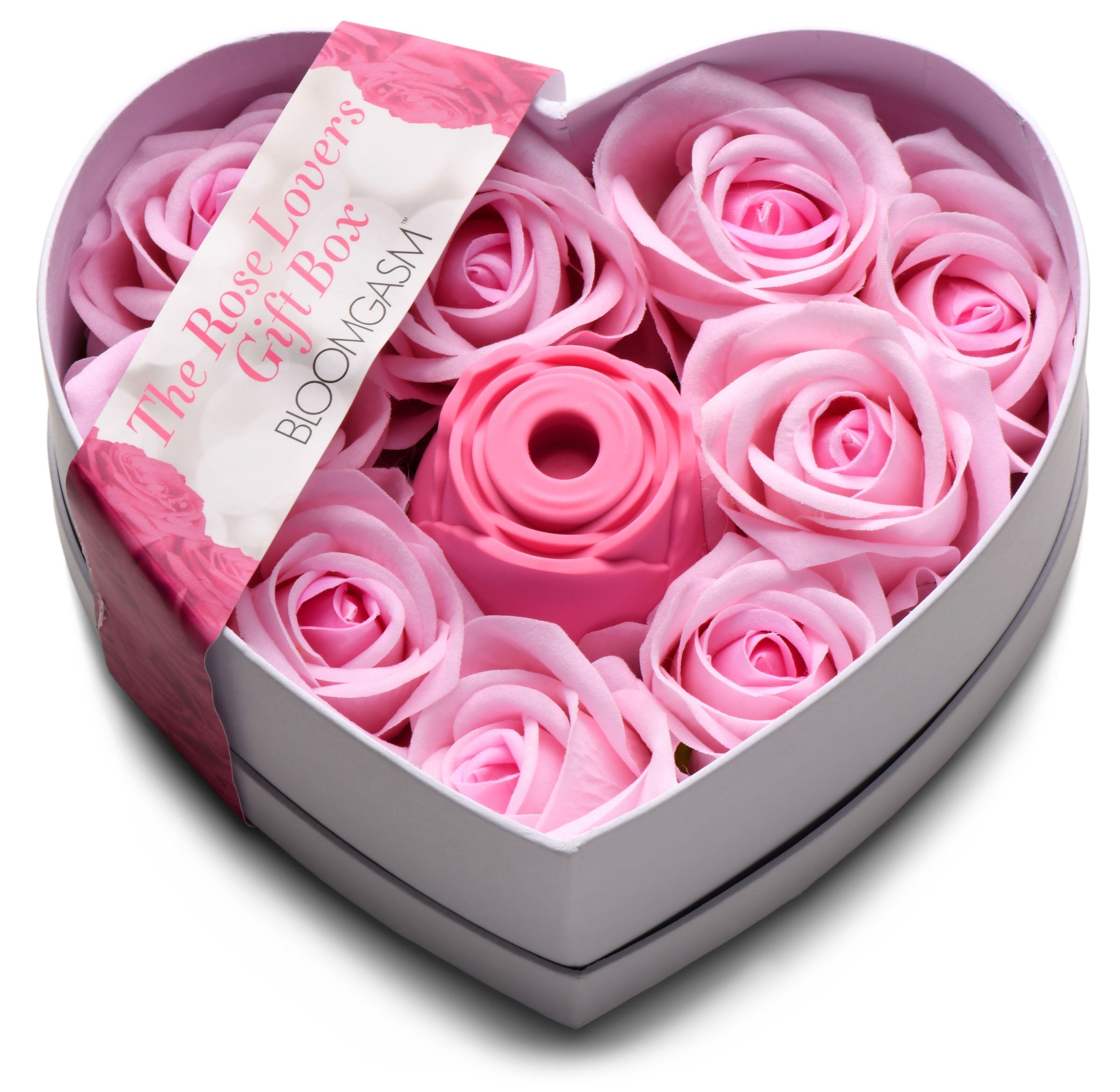 Elegant heart-shaped box with a pink rose arrangement