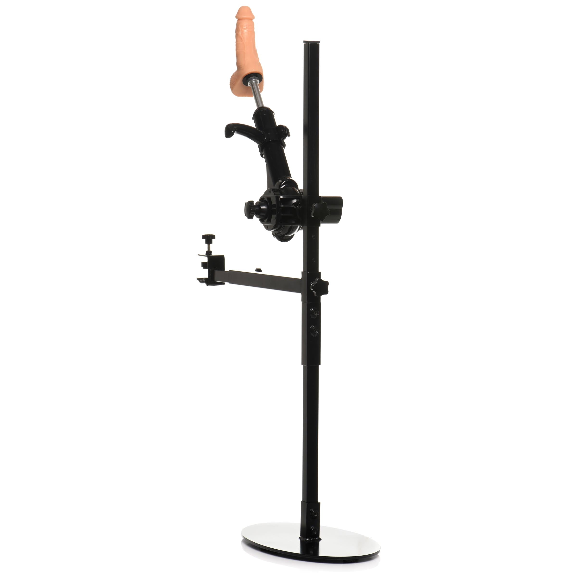 Black sex machine with adjustable pole and base