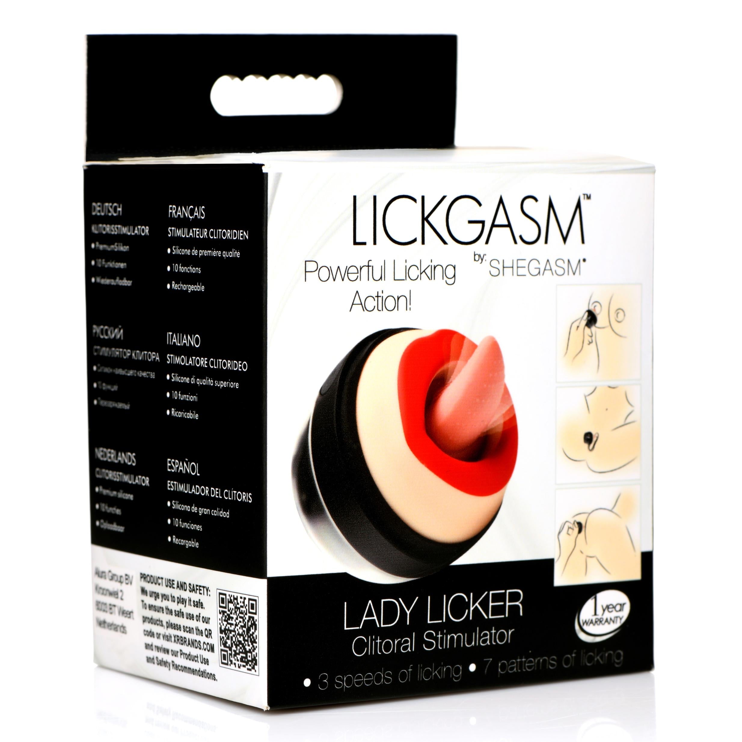 Red and black Lady Licker Clitoral Stimulator with a focus on the control button