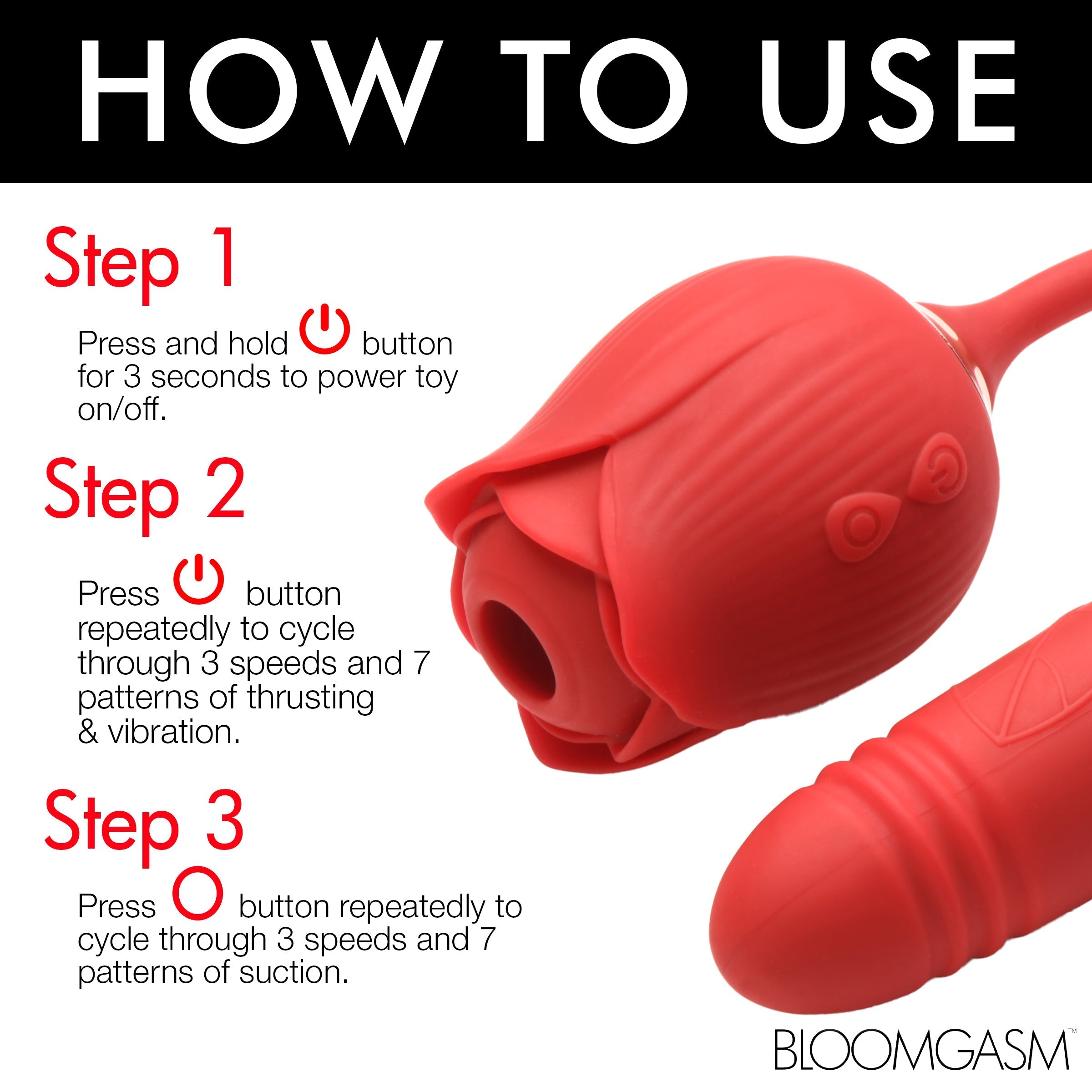 Instructions for using the Romping Rose suction vibrator