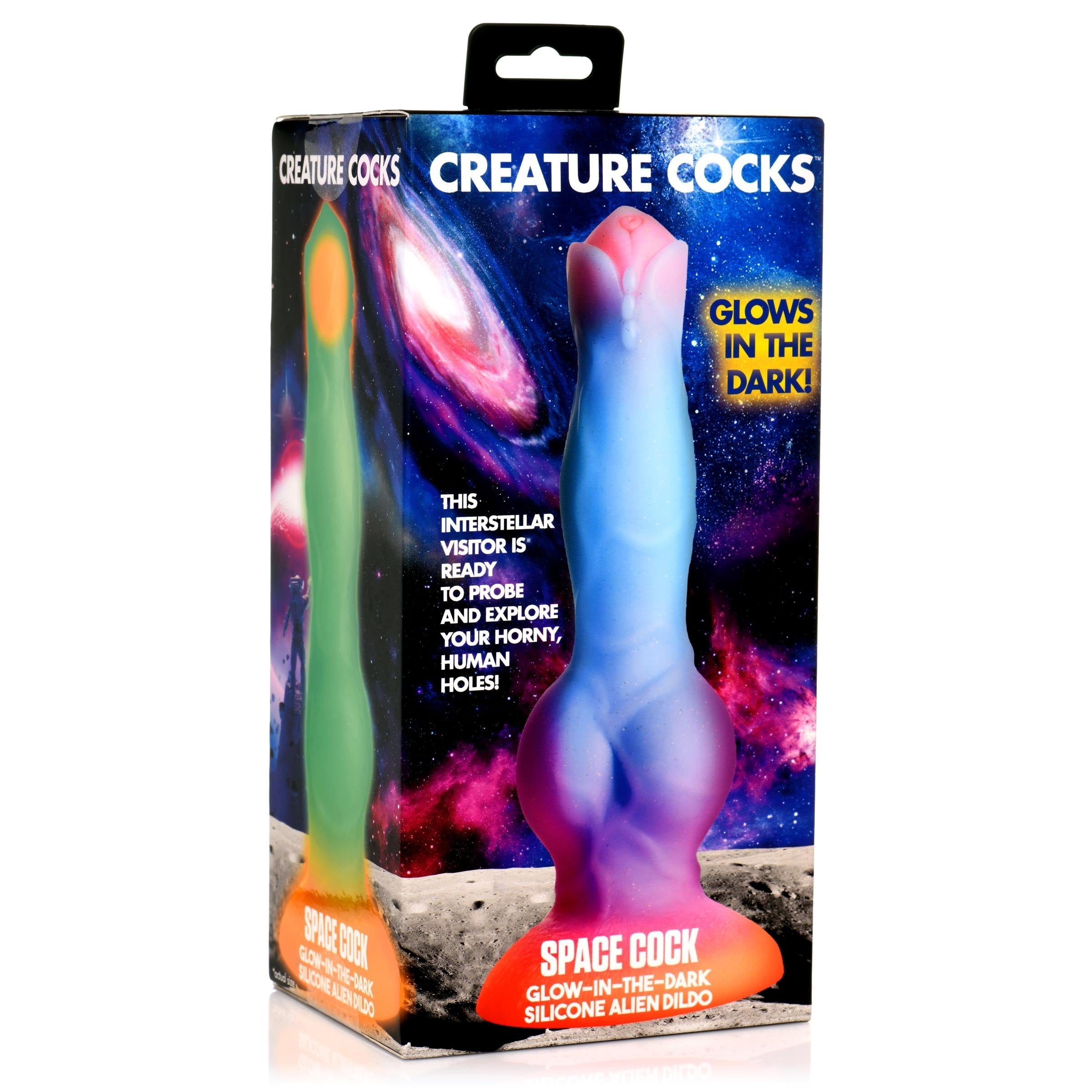 Space Cock alien-themed dildo in its original packaging