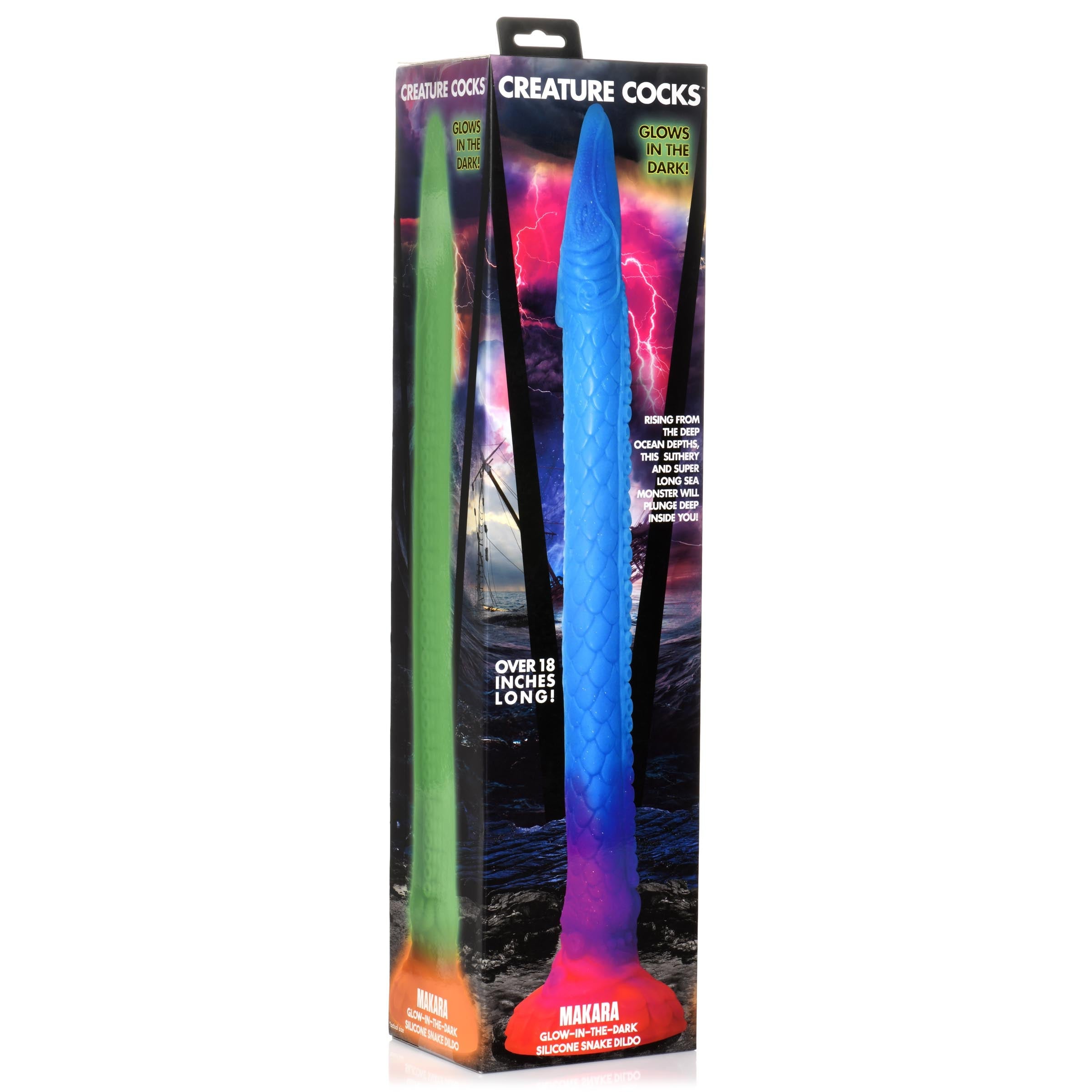 Packaging for Makara glow-in-the-dark silicone snake dildo