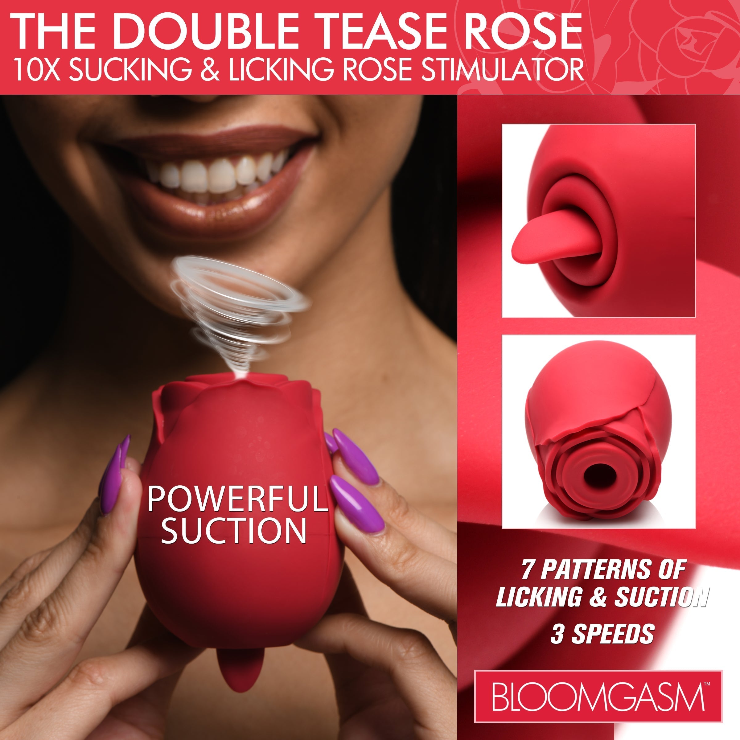 Close-up of The Double Tease Rose silicone stimulator's texture