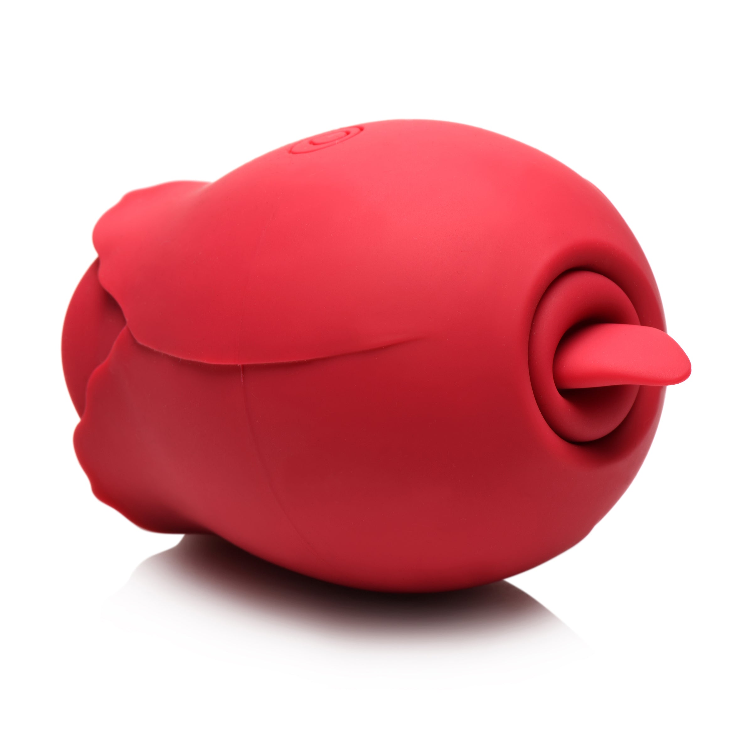 Red silicone intimate toy with suction functionality