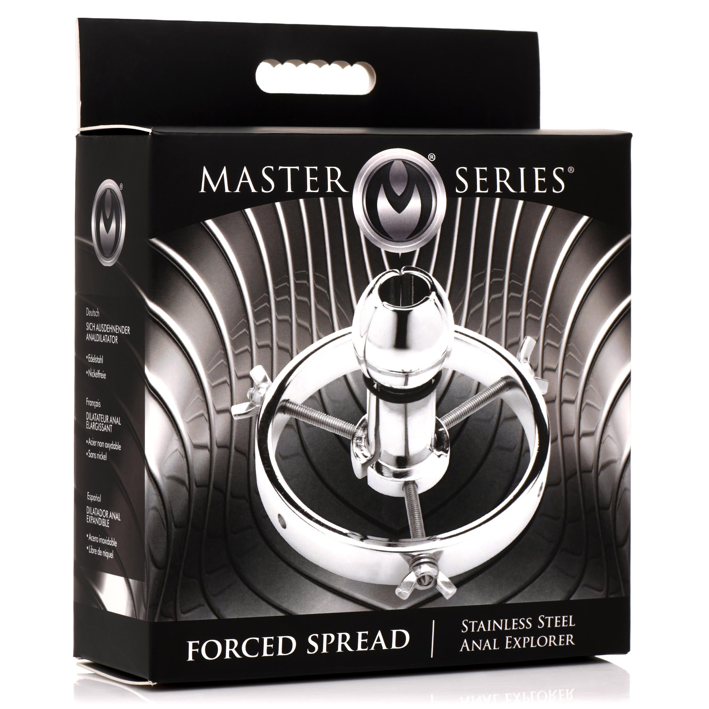 Master Series stainless steel forced spreader for anal exploration