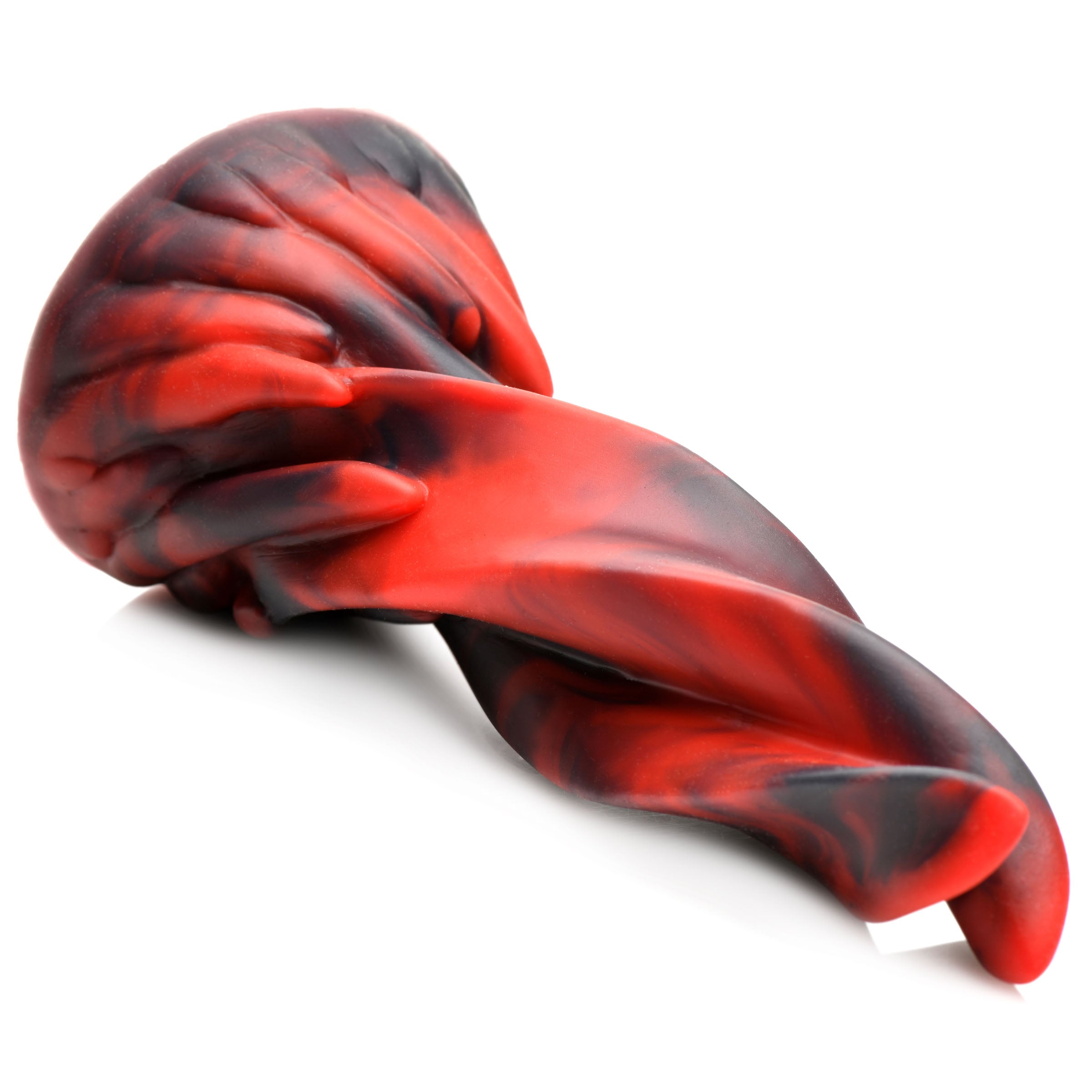 Detailed view of the Hell Kiss Twisted Tongues Silicone Dildo with a black base