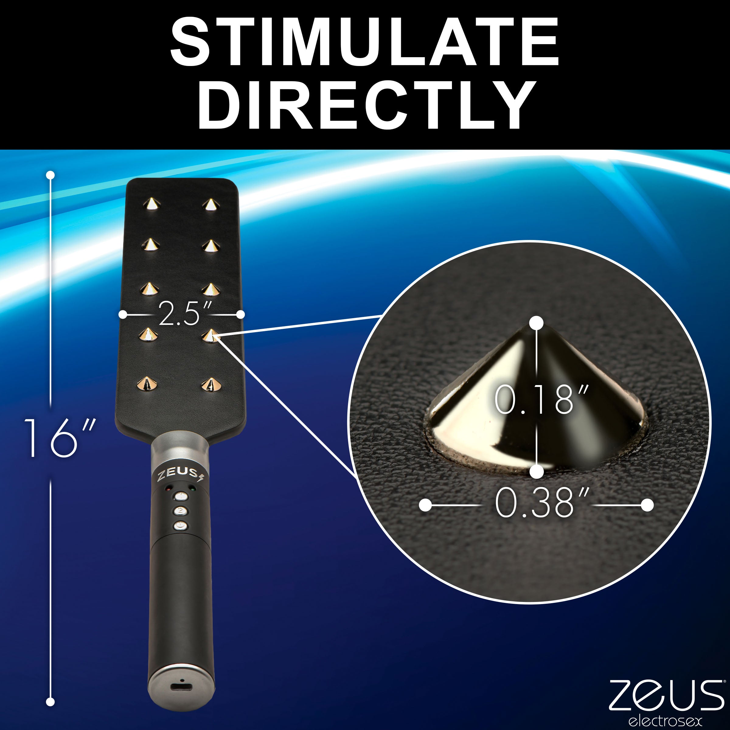 E-stim Spiked Paddle with visible measurement indicators for size reference