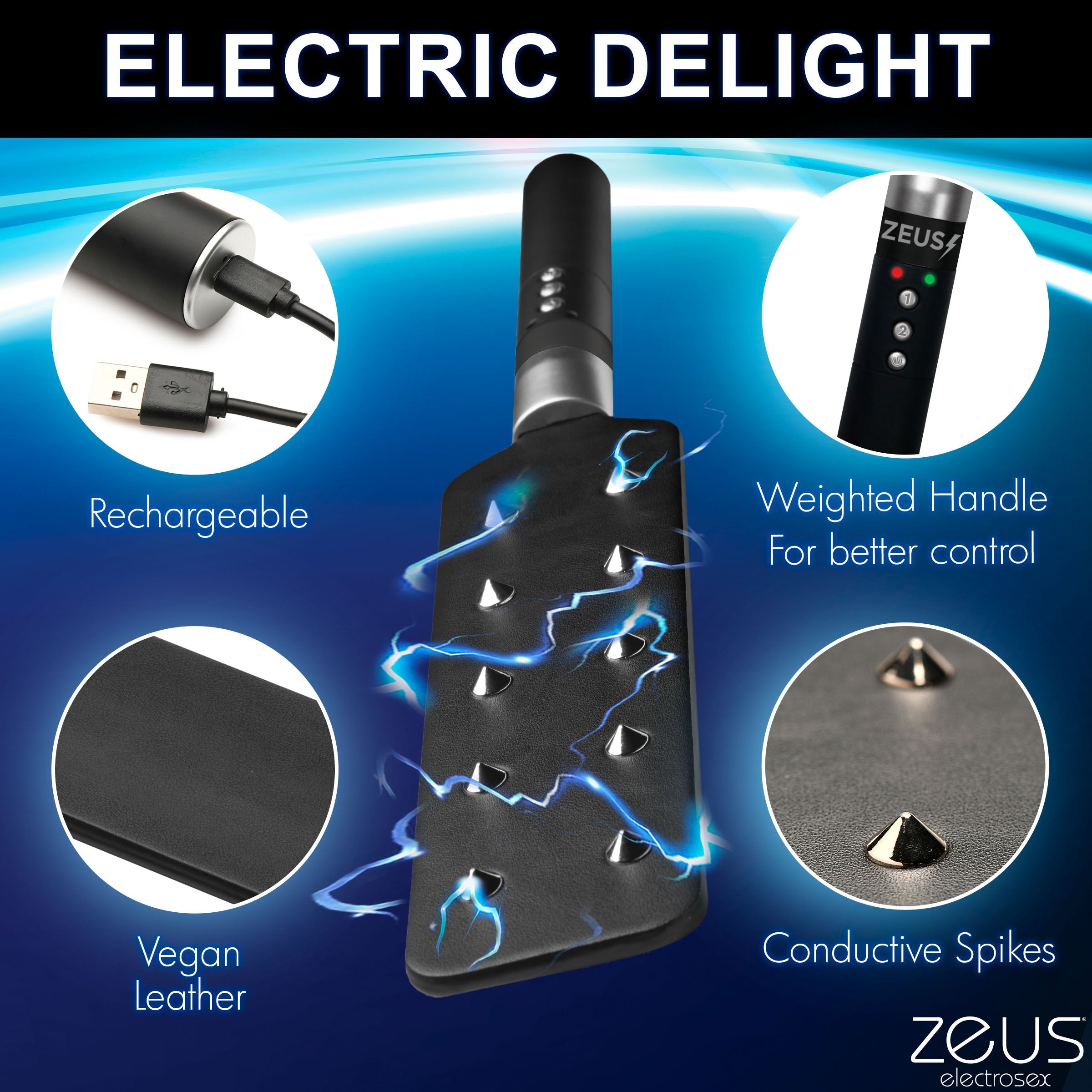 E-stim Spiked Paddle with focus on the electric stimulation feature