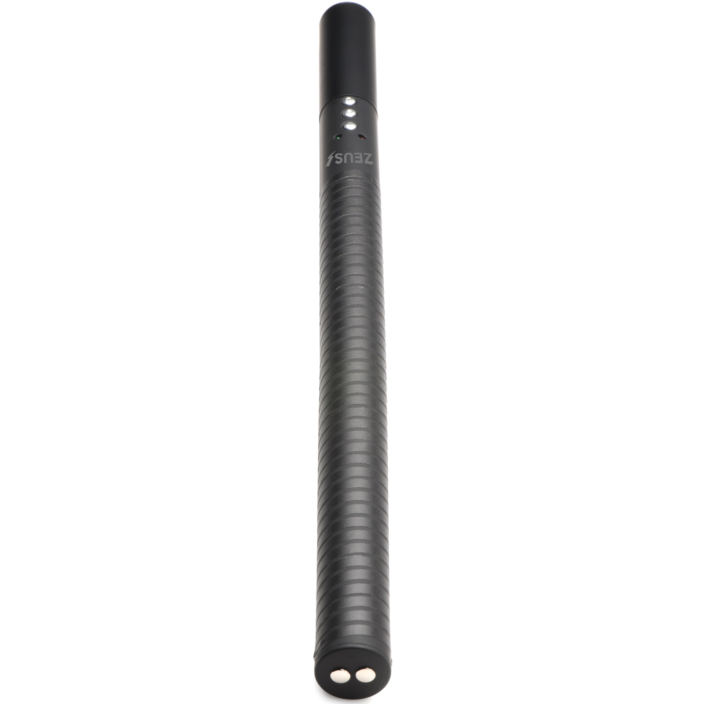 Black and white photo emphasizing the length of the E-stim Baton