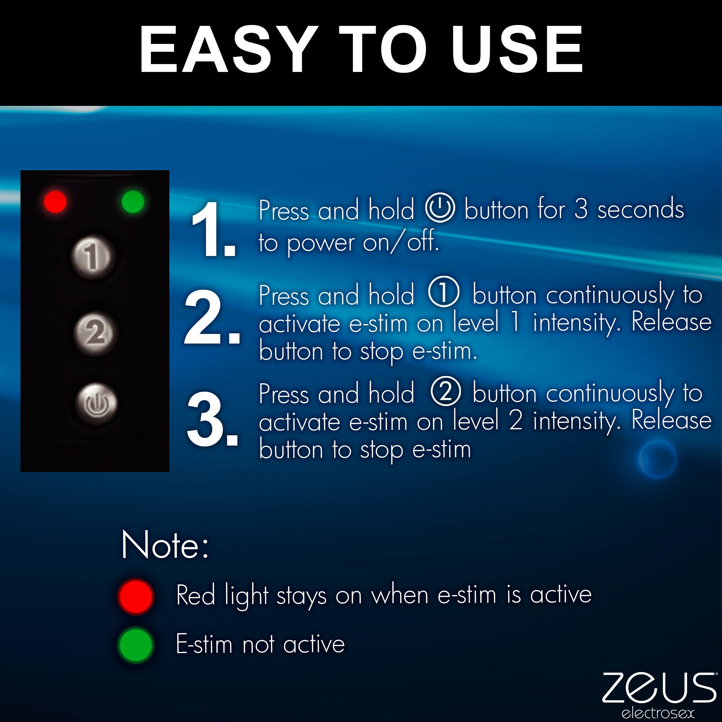 Repeated Zeus branding on the E-stim Crop product