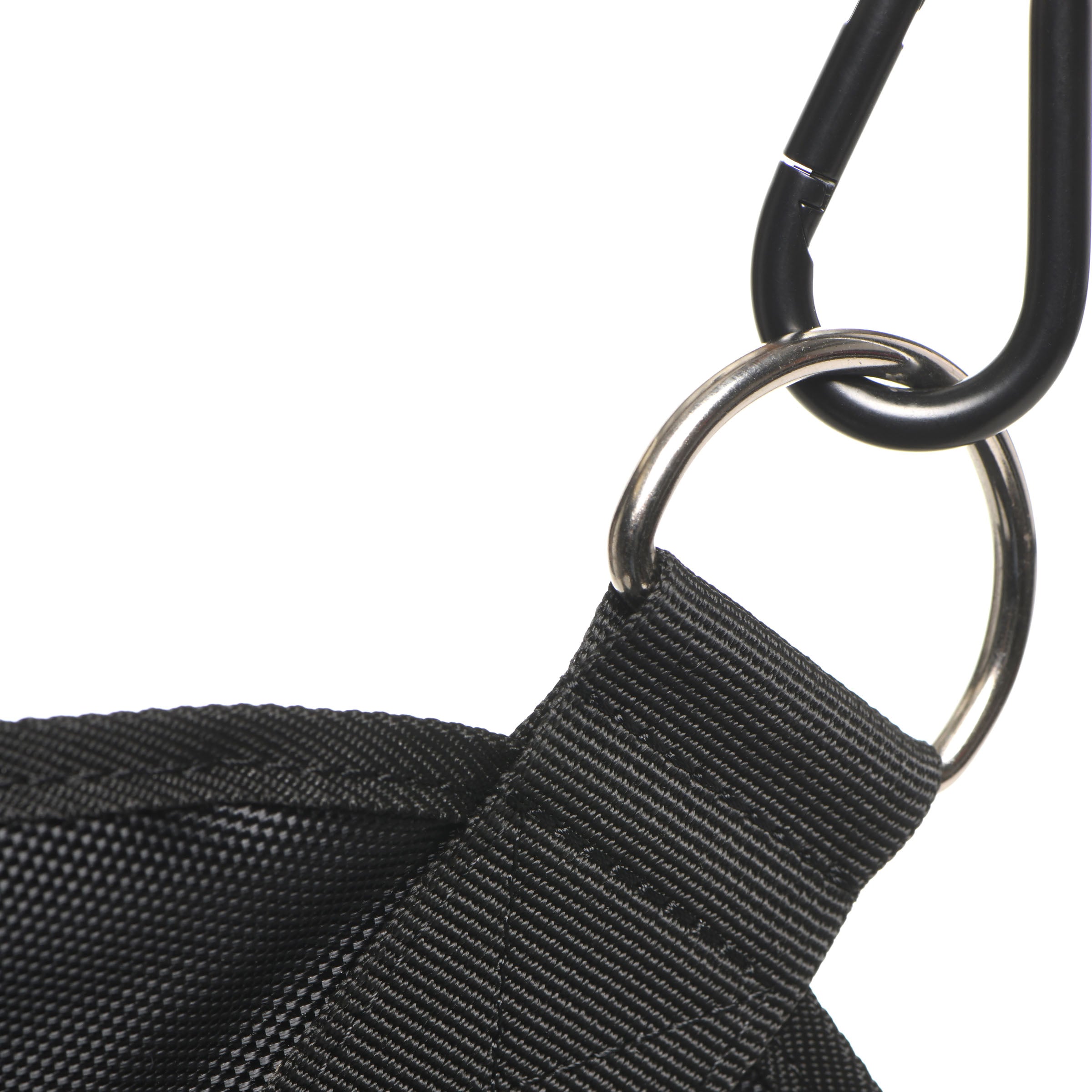 Detail of black carrying bag with metal hook for sex sling