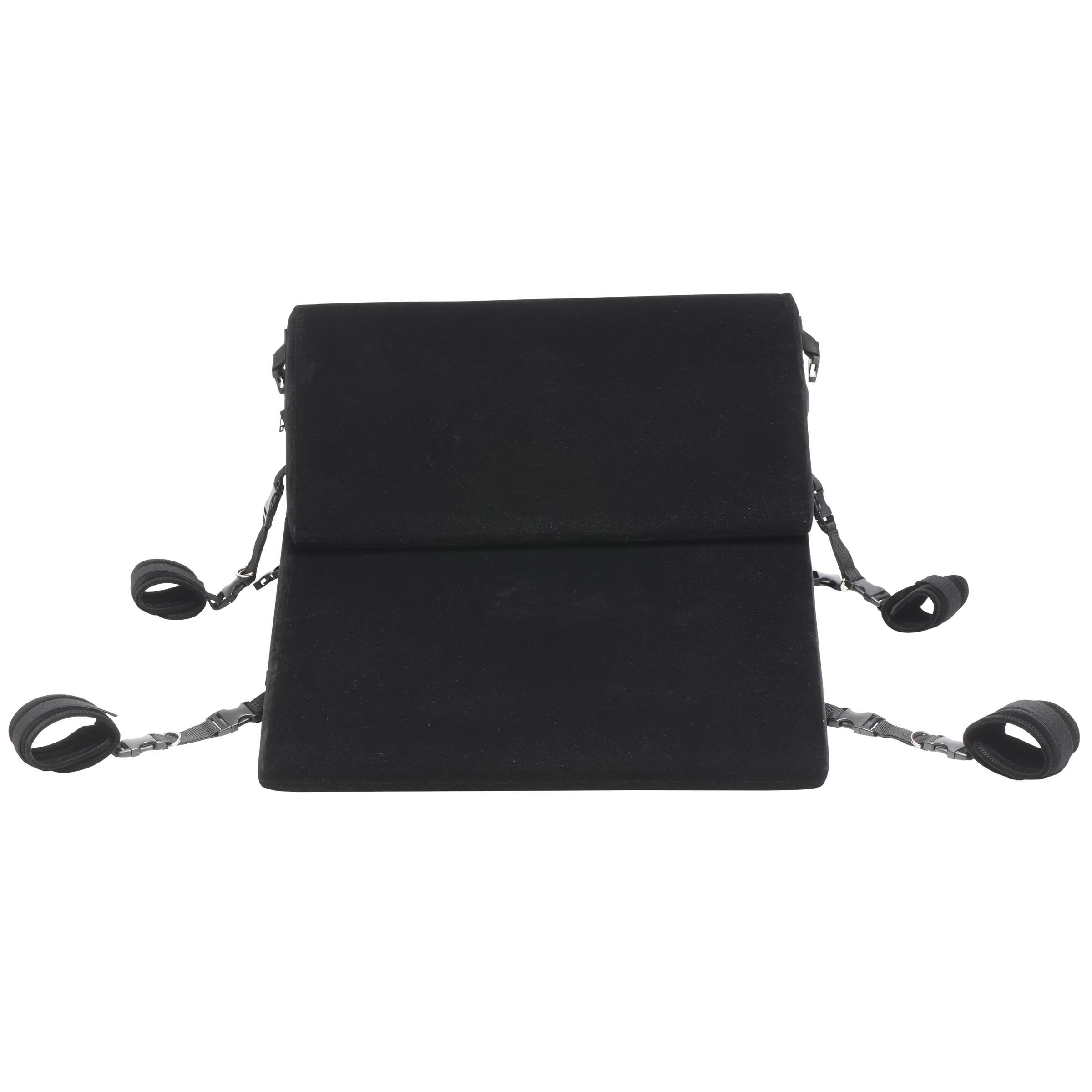 Black leather bondage cushion set with carrying straps