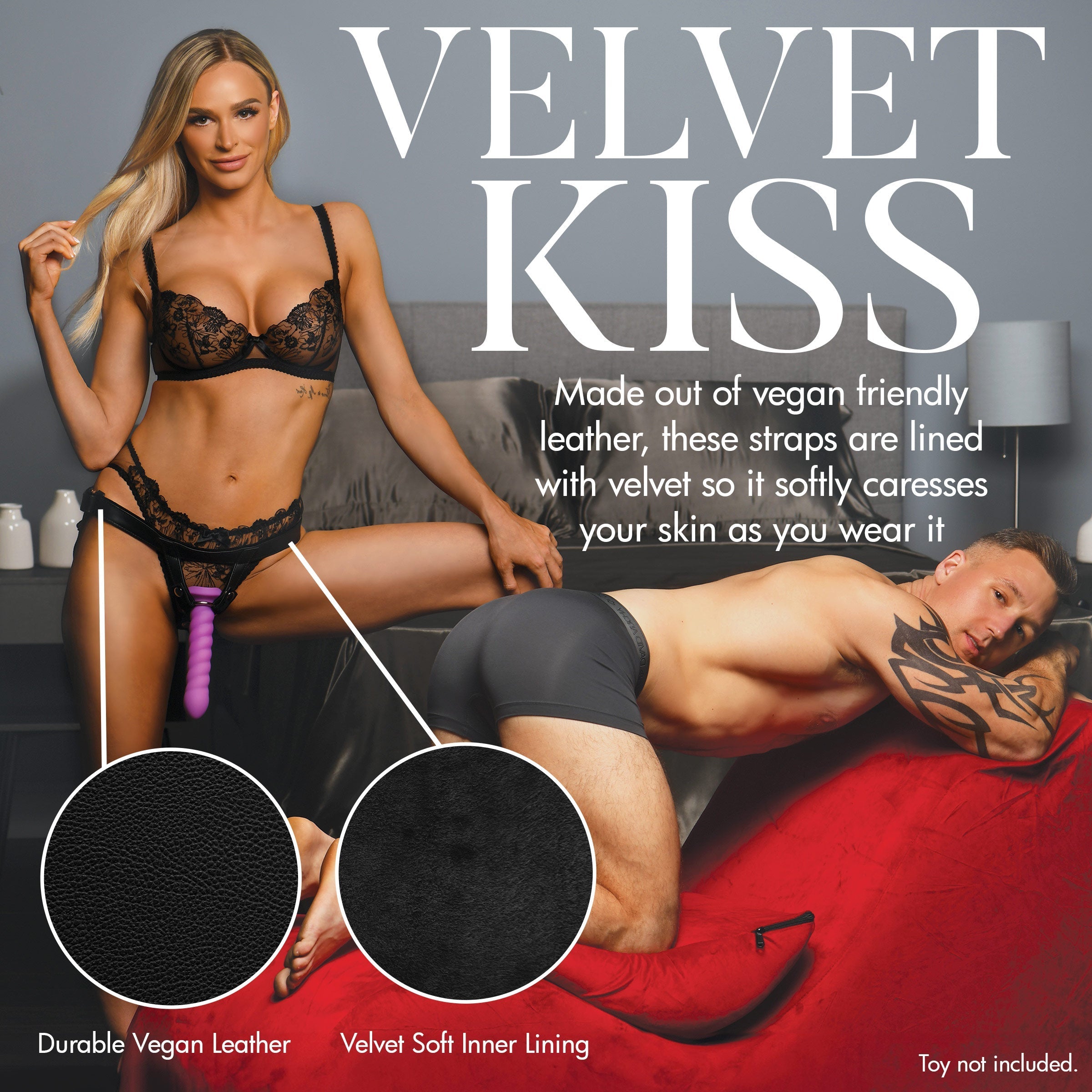 Promotional image for the Velvet Kiss Strap-on Harness