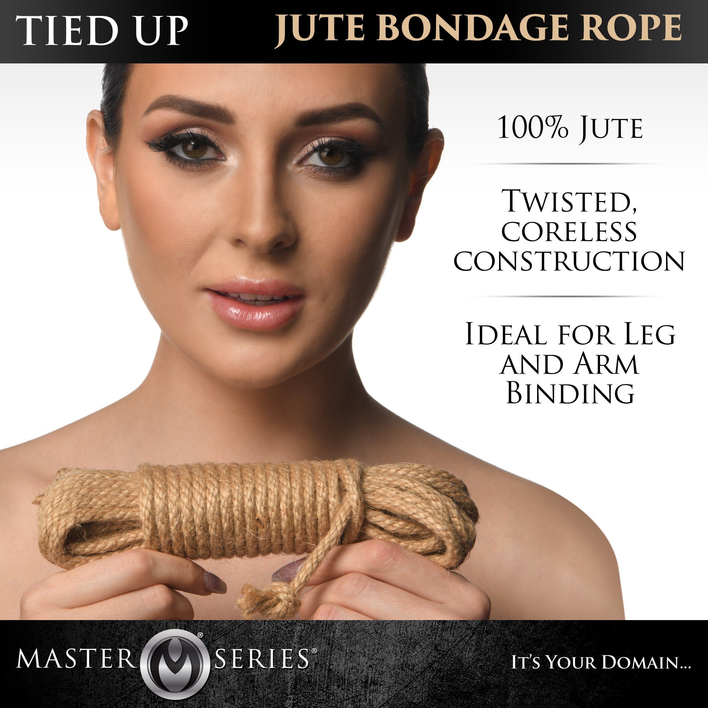 Person demonstrating the use of Tied Up Jute Bondage Rope