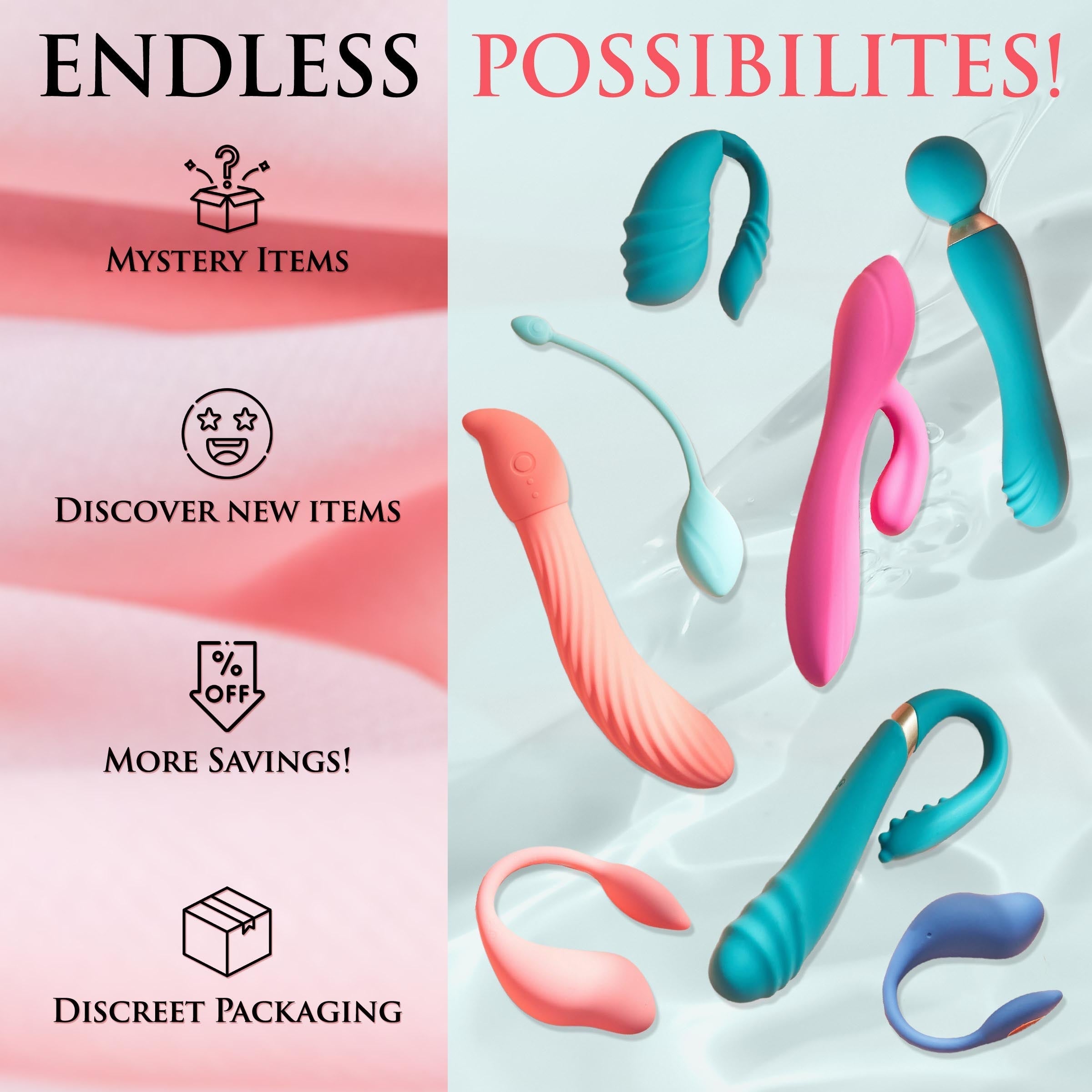 Assorted adult toys in a mystery box for women