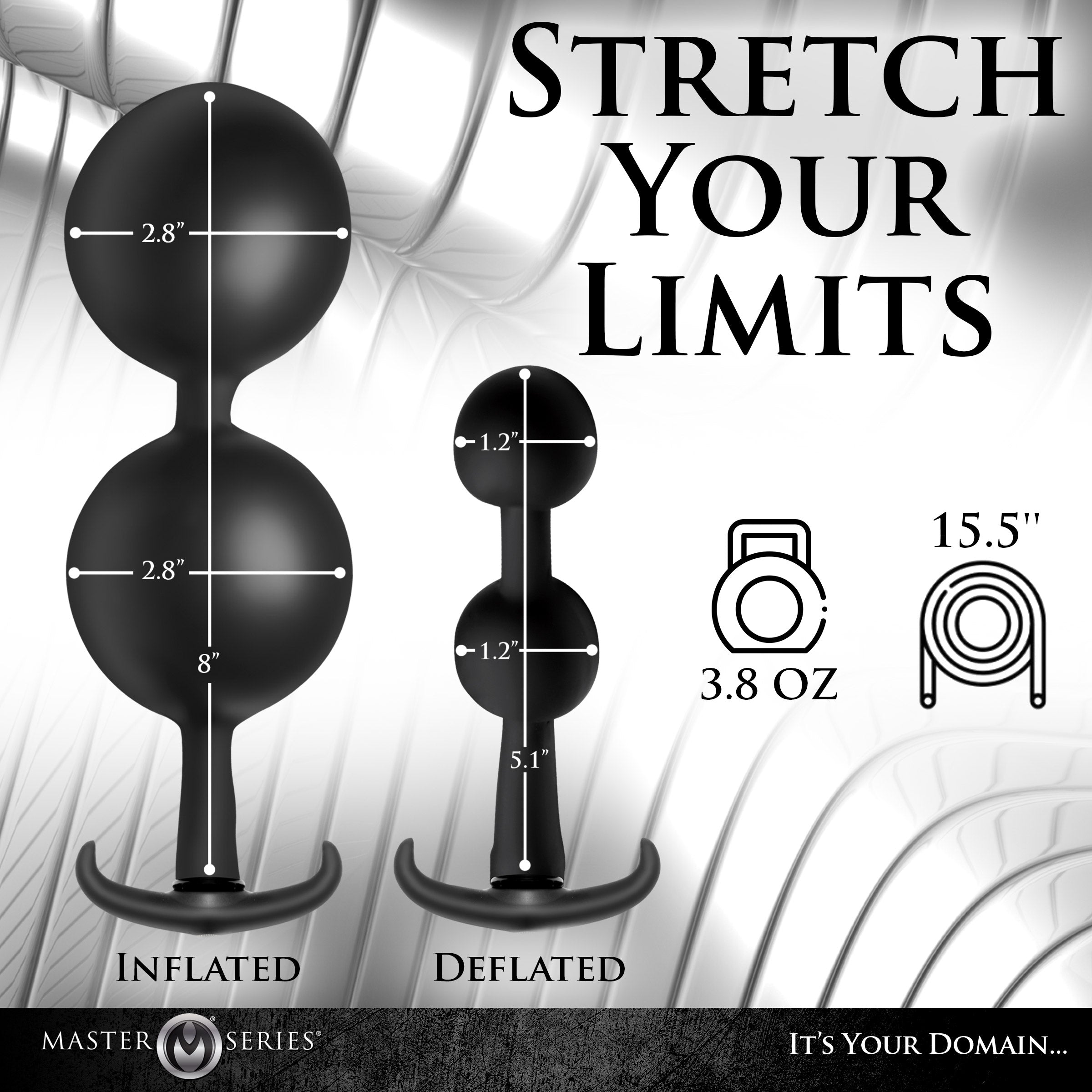 Inflatable anal plug with Stretch Your Limits" text"