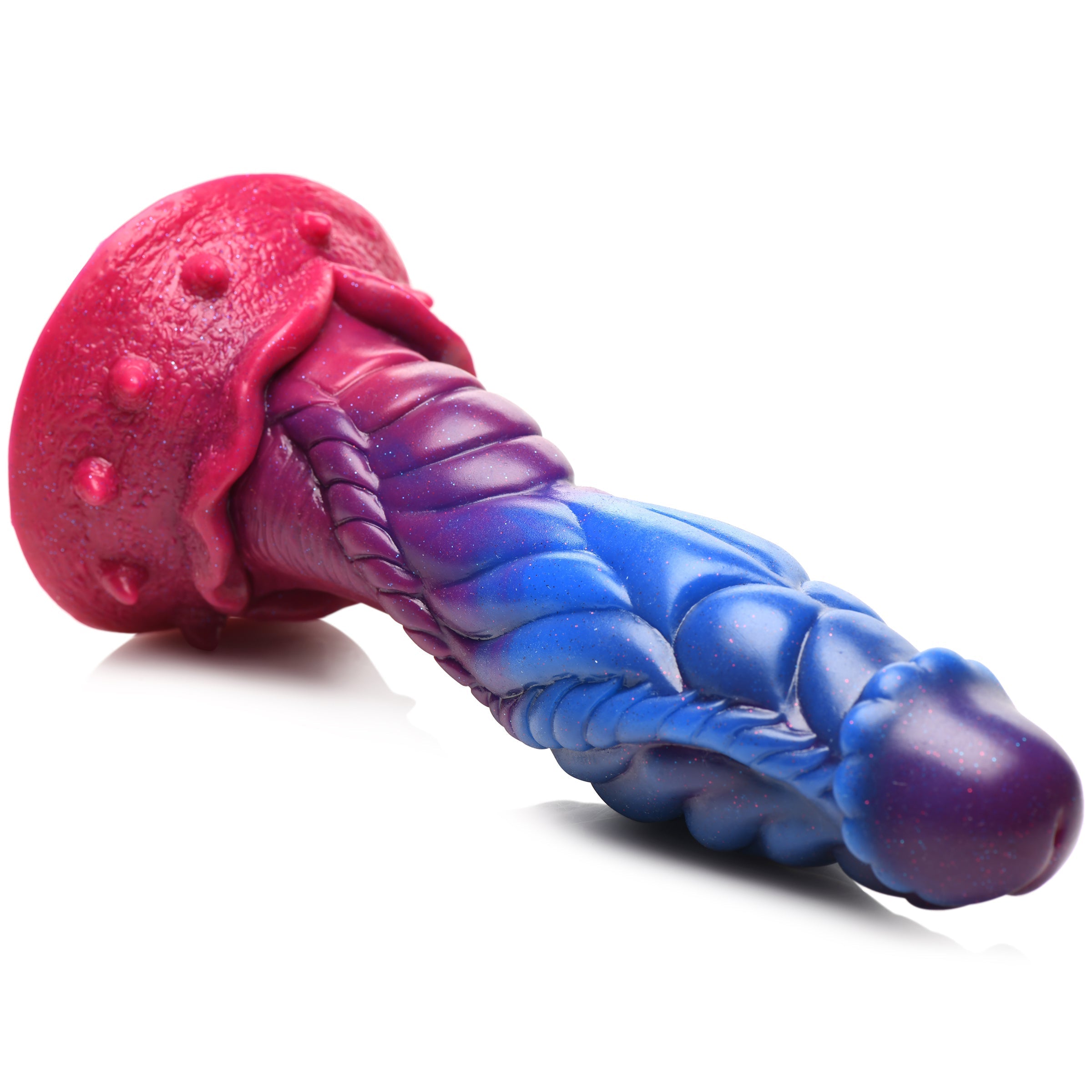 Silicone dildo with a purple and blue gradient design