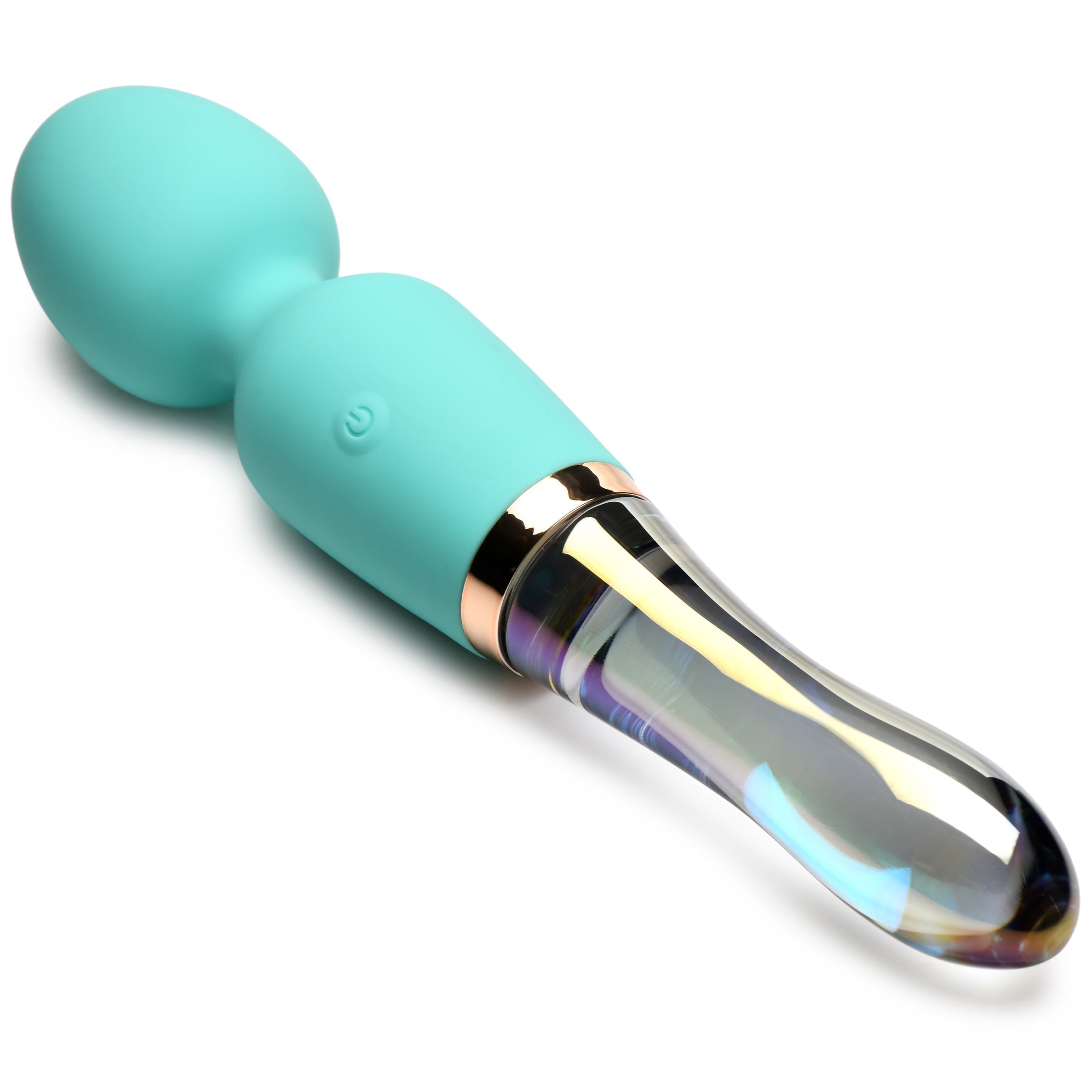 Close-up of the 10x Turquoise Wand showing the silicone and glass materials