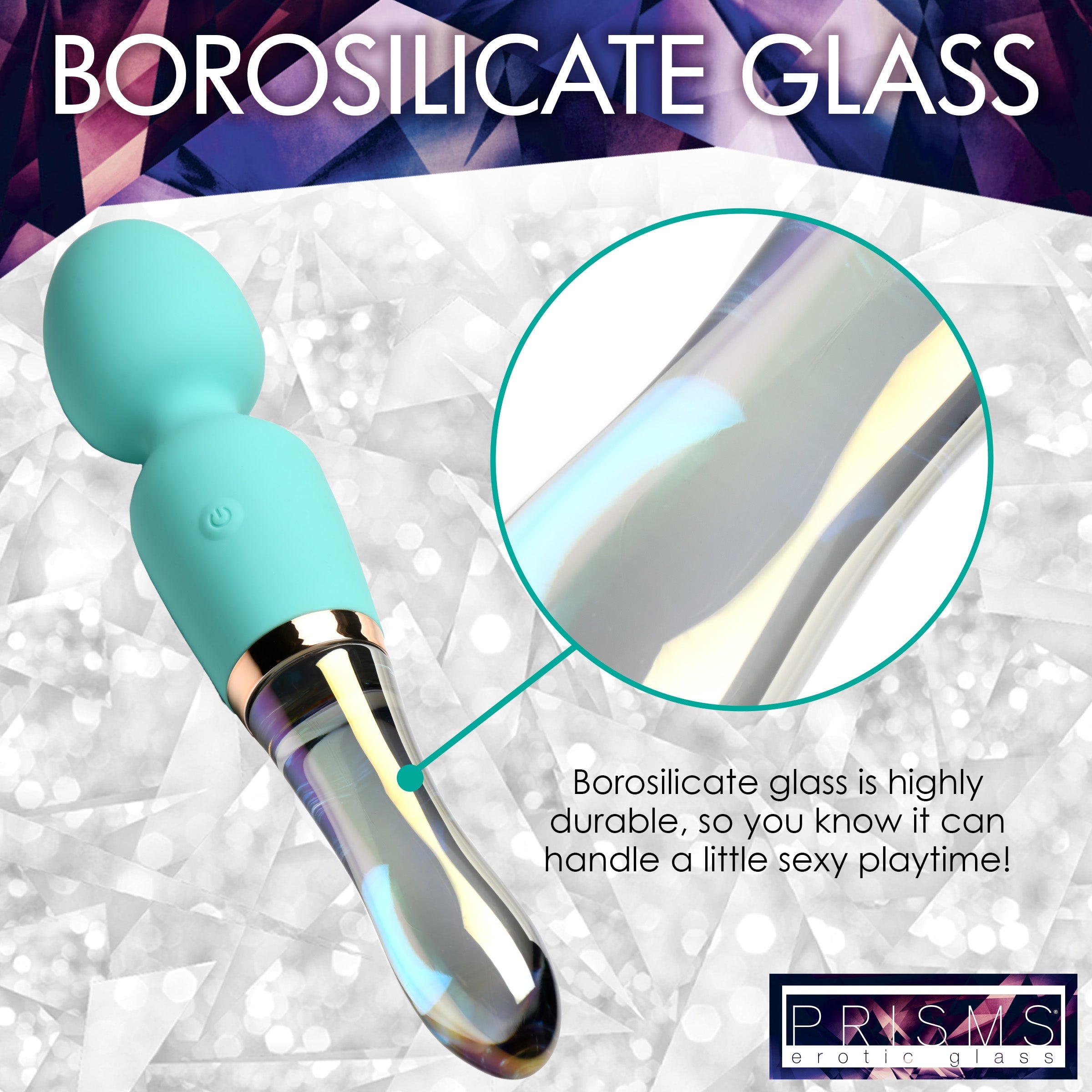 Detail of the borosilicate glass end of the 10x Turquoise Wand